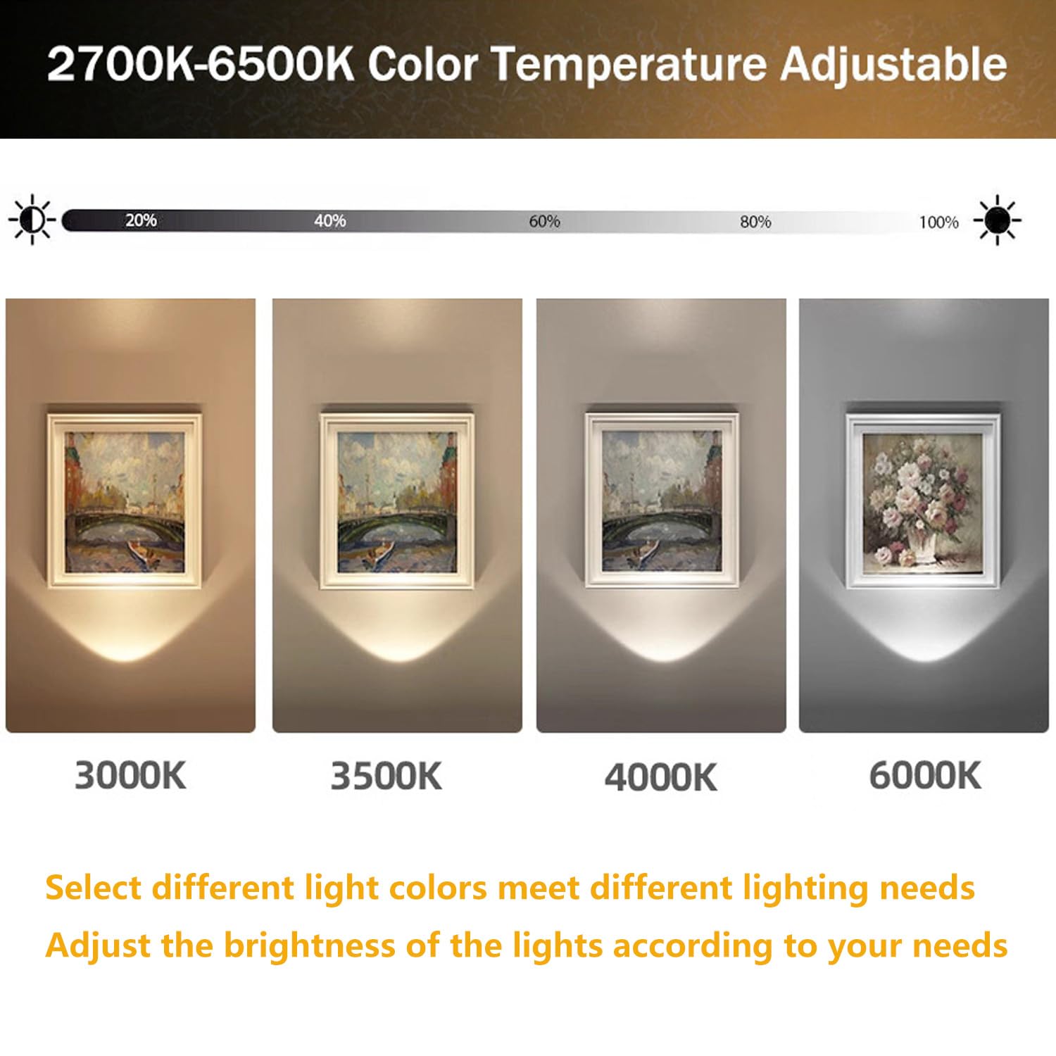 2-Pack LED Uplight Spot Lights – Color & Brightness Adjustable (2700K-6500K), Remote Control, For Plants, Art, Corners