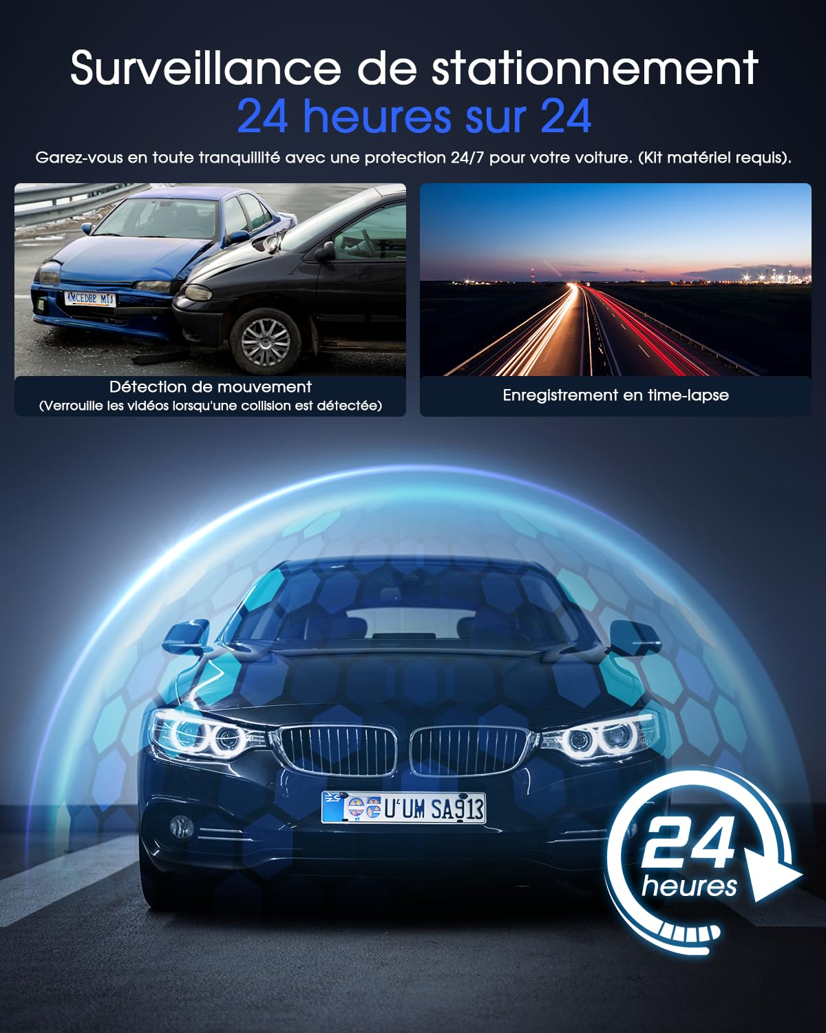 Avylet 2K Dashcam Voiture, 1440P Wi-FI Caméra Embarquée Voiture App, Mini Dash Cam Avant, GPS Externe, Écran IPS de 1.5", Vision Nocturne, WDR, 24H Mode Parking, Capteur G, Enregistrement en Boucle