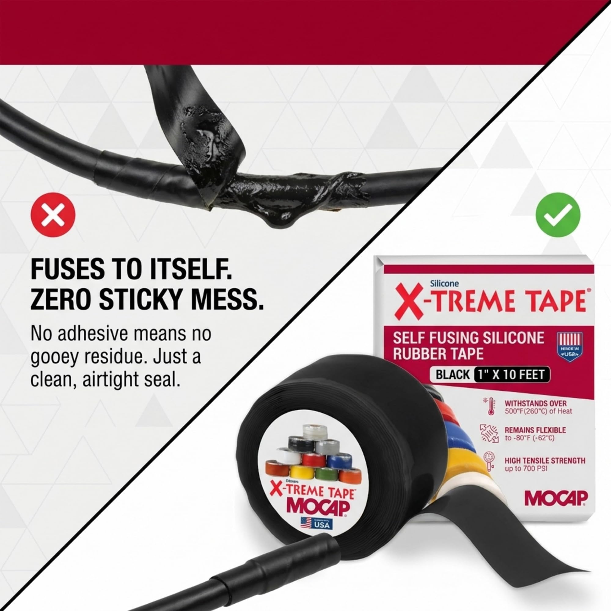X-treme cinta tpe-xzlb silicona goma autoadhesivo cinta de fusión, 1 "x 10", triangular, negro