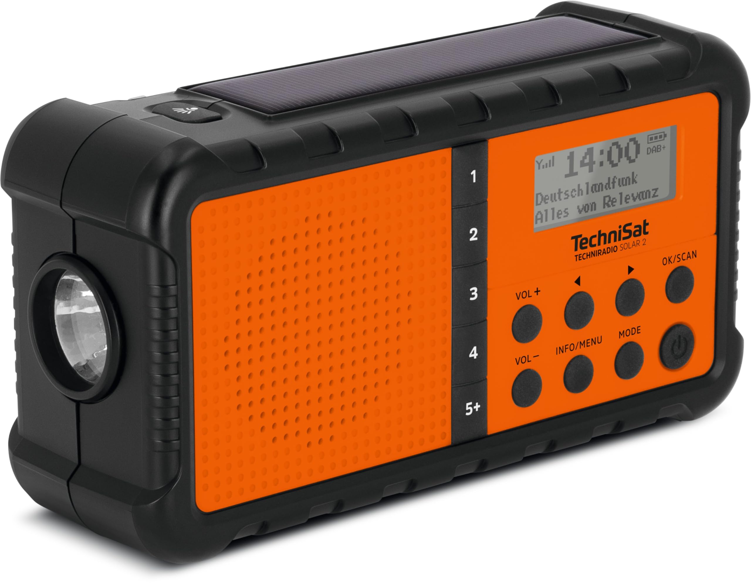 TechniSat TECHNIRADIO Solar 2 – DAB /FM Solar Crank Radio (Mobile Camping Radio with Solar Panel, Battery, USB Power Bank Function, LED Flashlight, Favorite Memory, Sea Plastic Housing, 1