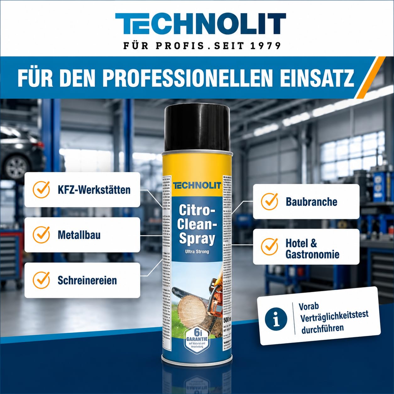 TECHNOLIT Citro Clean Spray Ultra Strong 3x 500 ml | Orangenreiniger Set | Universalreiniger gegen Fett, Klebstoff & Harz | Ohne Silikon | Ideal für Metallbau, Gastronomie, Kfz & Werkstatt