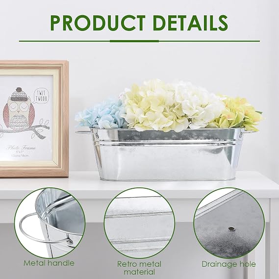 BestAlice 5 Pack Galvanized Planters for Outdoor Plants, Galvanized Oval Planters Tub Galvanized Buckets with Handles, Metal Pail Flower Pot for Indoor Outdoor Decor