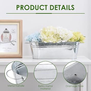 BestAlice 5 Pack Galvanized Planters for Outdoor Plants, Galvanized Oval Planters Tub Galvanized Buckets with Handles, Metal Pail Flower Pot for Indoor Outdoor Decor