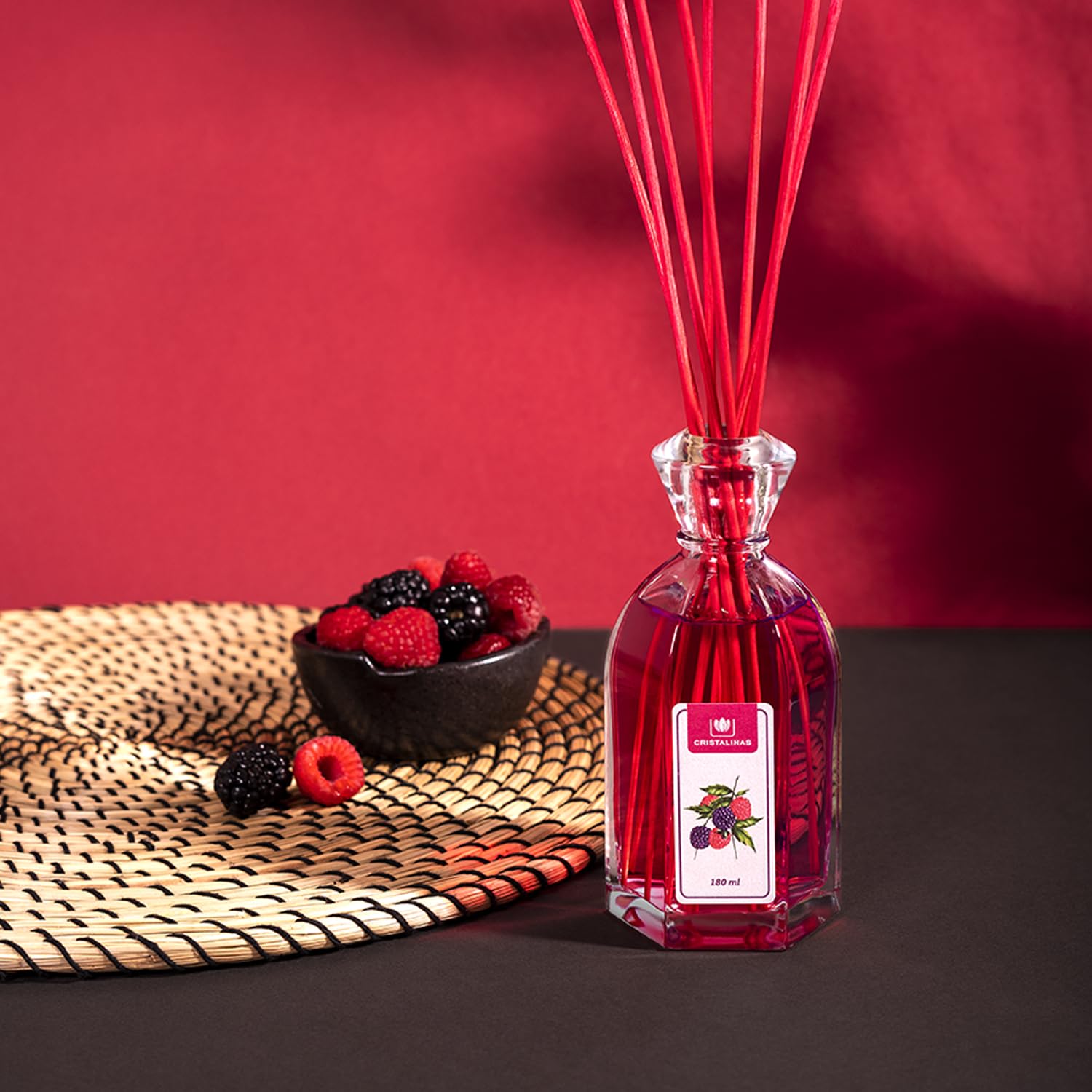 CRISTALINAS | Pack Ambientadores | Aroma Moras y Frambuesas | Mikado 180ml | Mikado 90ml | Mikado 35ml | Ambientador para coche 6ml (Moras y Frambuesas)