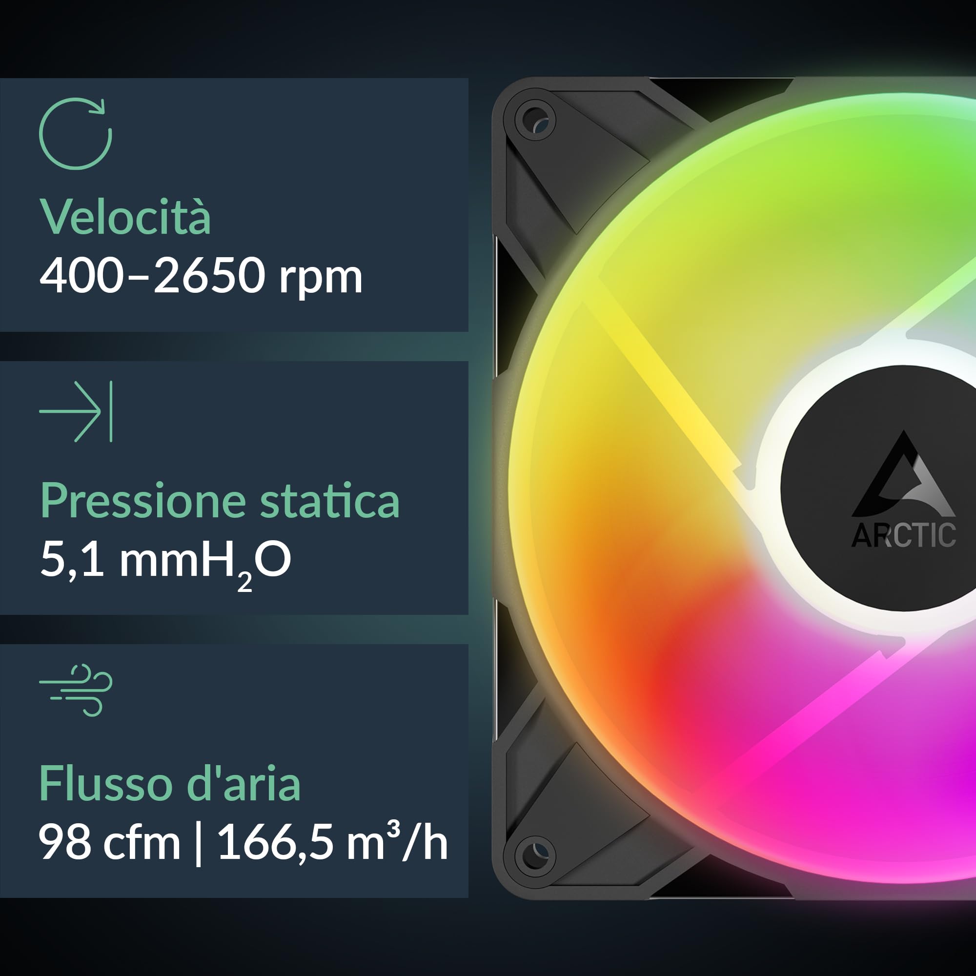 ARCTIC P14 Pro Reverse A-RGB – 3 Pack – 140 mm Ventola Premium con flusso d’aria inverso, Ventole PWM con splitter per cavo a Y, 400-2650 rpm, 0 rpm <5% PWM, 5V Digital RGB, FDB, 4-Pin - Nero