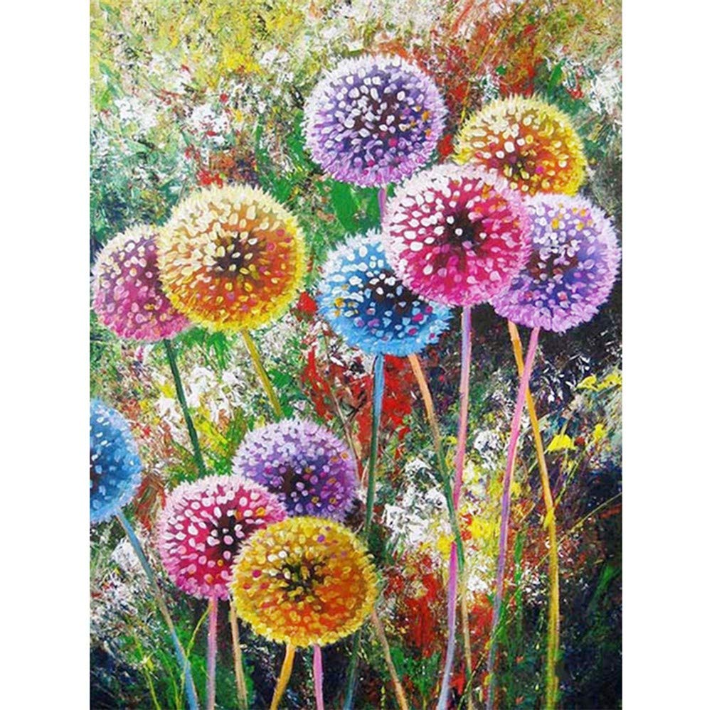 Broderie diamant 5D pissenlit coloré grand format 80x100cm en strass ronds brillants