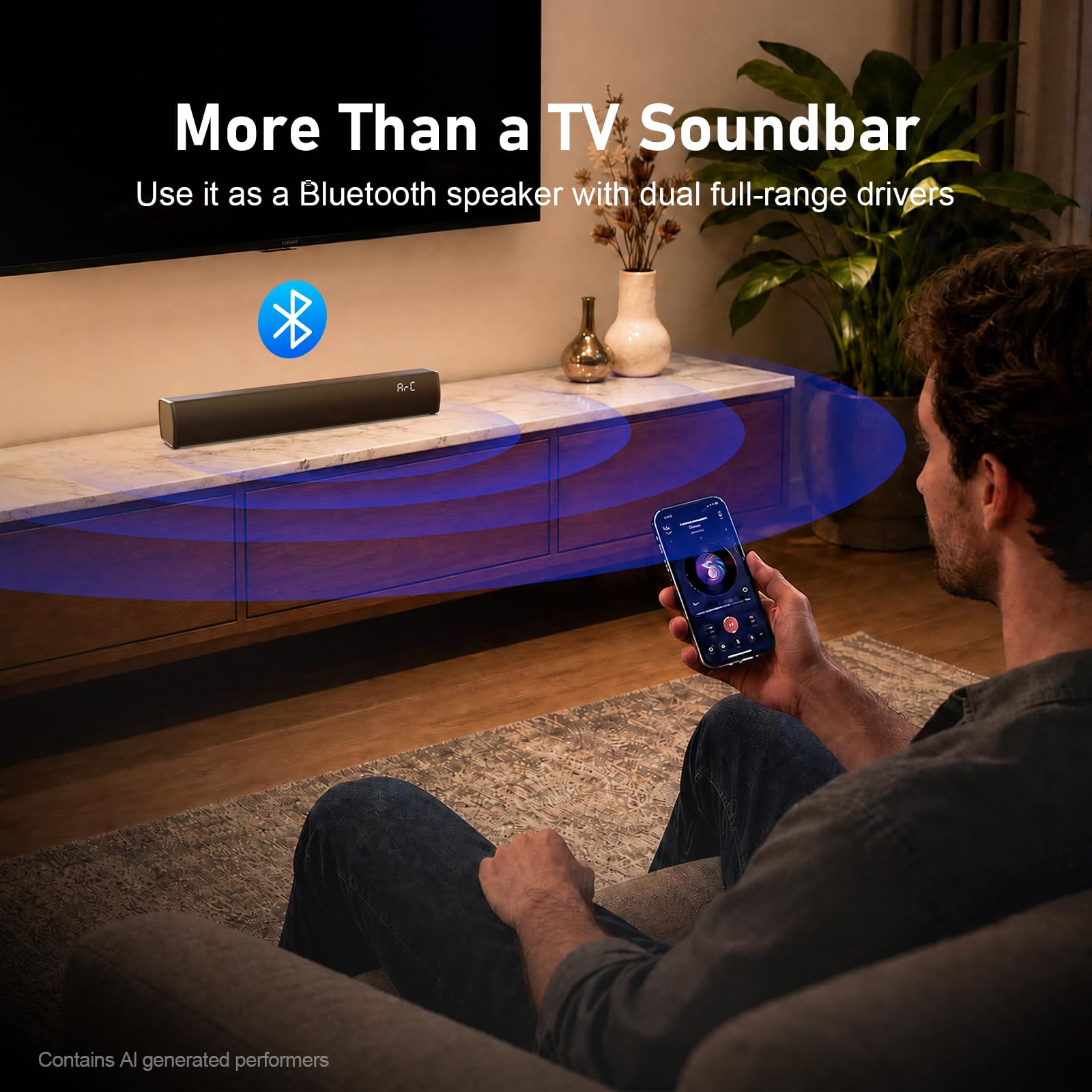 Barre de son pour Smart TV avec 60 W de puissance de crête, barre de son Bluetooth 5.3 avec HDMI ARC, optique, AUX, USB, haut-parleur de télévision à son surround, 3 modes EQ, barre de son pour