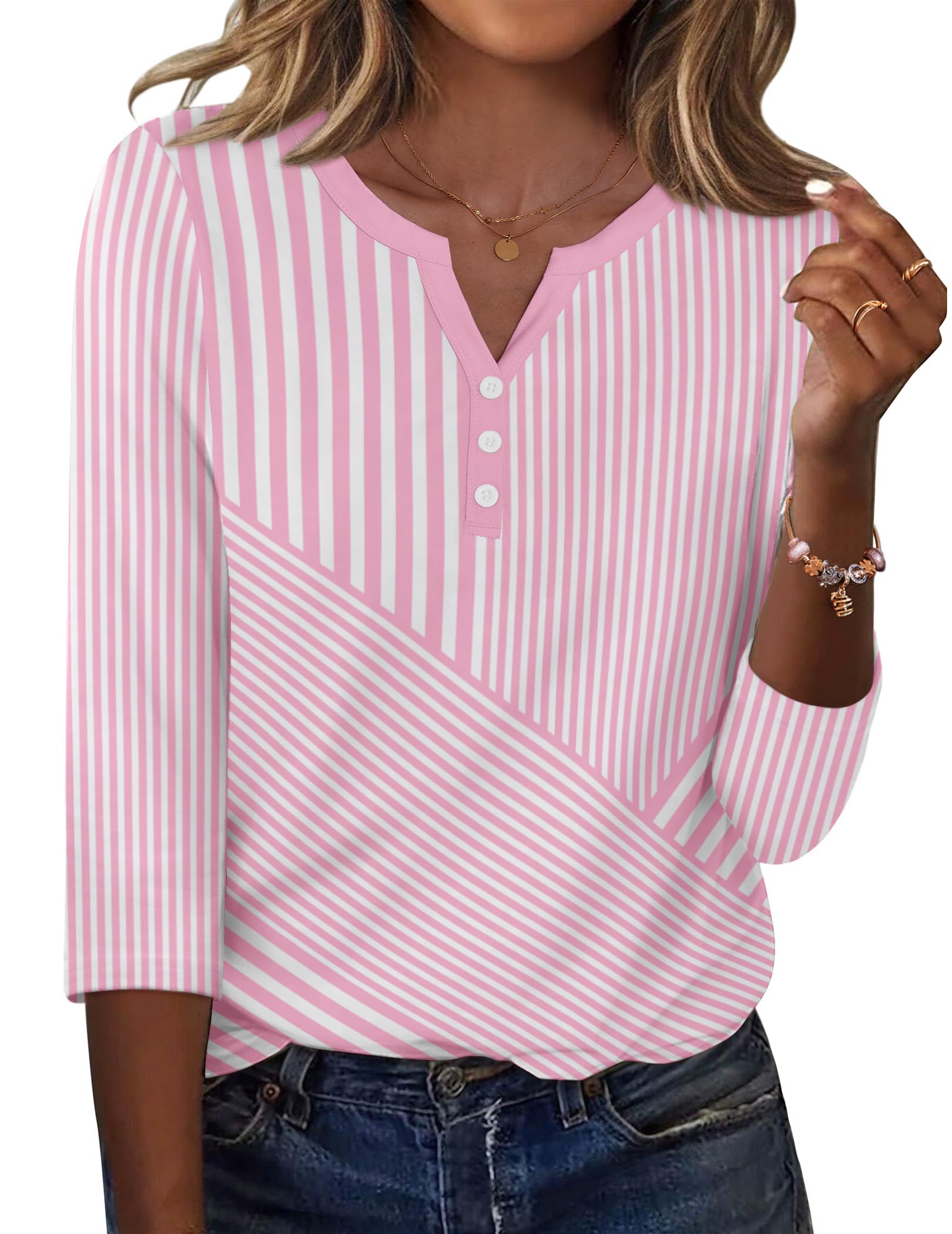 Zeagoo 3/4 Length Sleeve Womens Tops Casual Dressy Summer Blouses Buisness Work Spring Tee Shirts