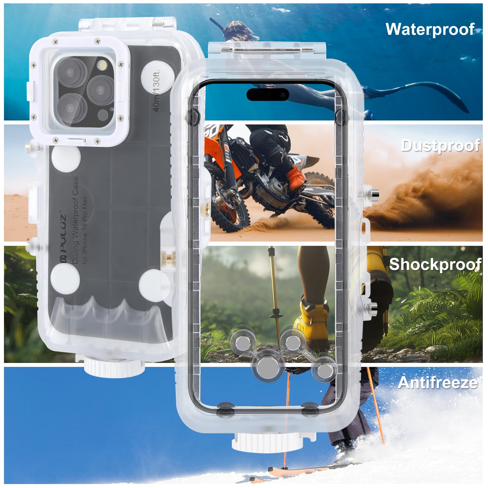 Etui do nurkowania na iPhone'a 16 Pro, wodoodporna obudowa telefonu komórkowego, 40 m, IPX8, odporne na wstrząsy, pyłoszczelne, do iPhone'a 16 Pro, etui ochronne do podwodnego zdjęcia, wideo
