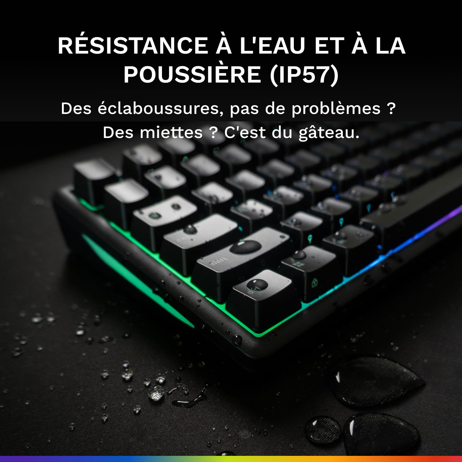 Clavier GLORIOUS Gaming GMBK 75% - Capuchons MX remplaçables, USB détachable, IP57 résistant Eau/poussière, RGB 10 Zones, Switchs Silencieux - Disposition française AZERTY