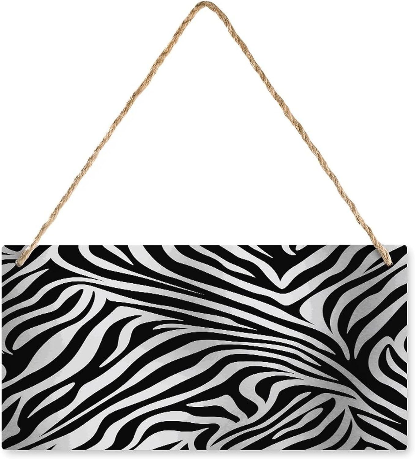 Zebra Print Hanging Wood Sign Wooden Slices Banners with Ropes Personalized Rectangle Decorative Wooden Plaque Sign Wall Art for Garden Yard Home Farmhouse 9.8"x4.9"