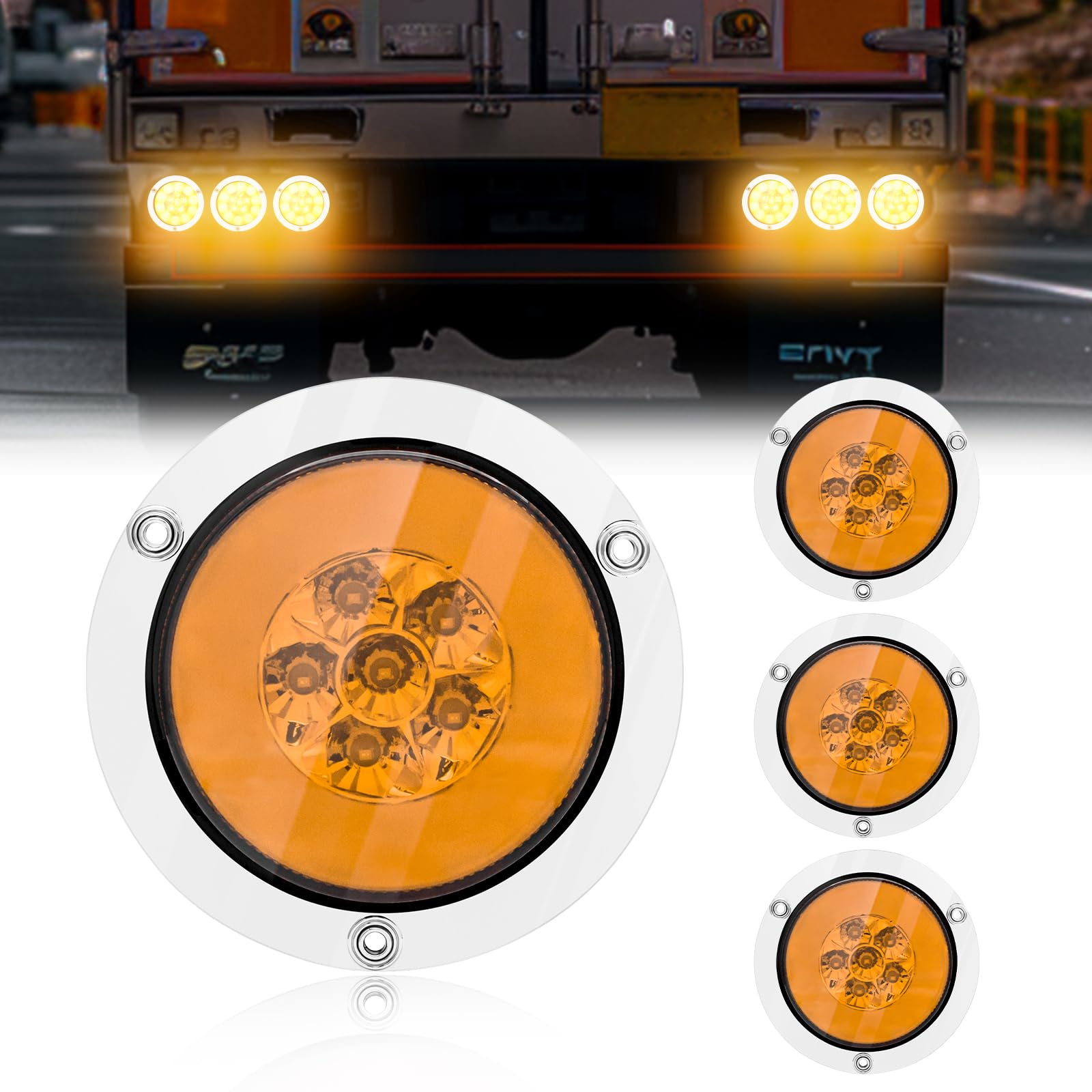 4PCS Luci Posteriori per Rimorchio 12V 24V Rotondi Fanali Posteriori Rimorchio LED Multifunzione Luce di Direzione per Rimorchio, Camion, Caravan, Trattore, Giallo