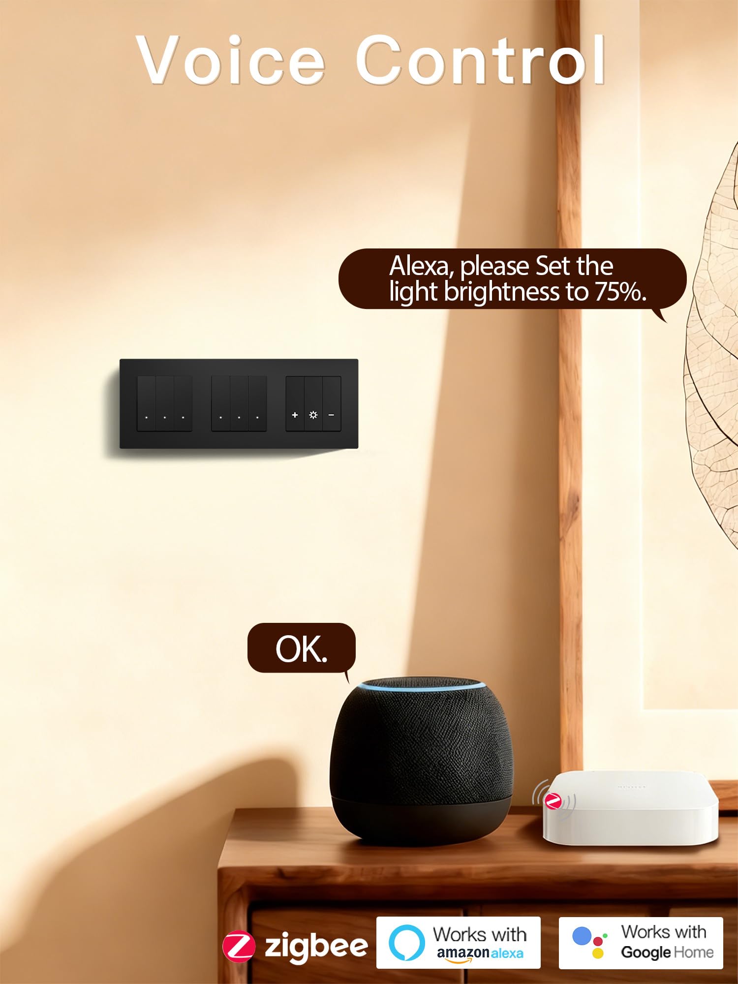 BSEED Zigbee ściemniacz i Zigbee 3-Gang 1-biegunowy podwójny przełącznik, regulowany przełącznik ścienny kompatybilny z Amazon Alexa i Google Home, materiał PC, 240 V, czarny