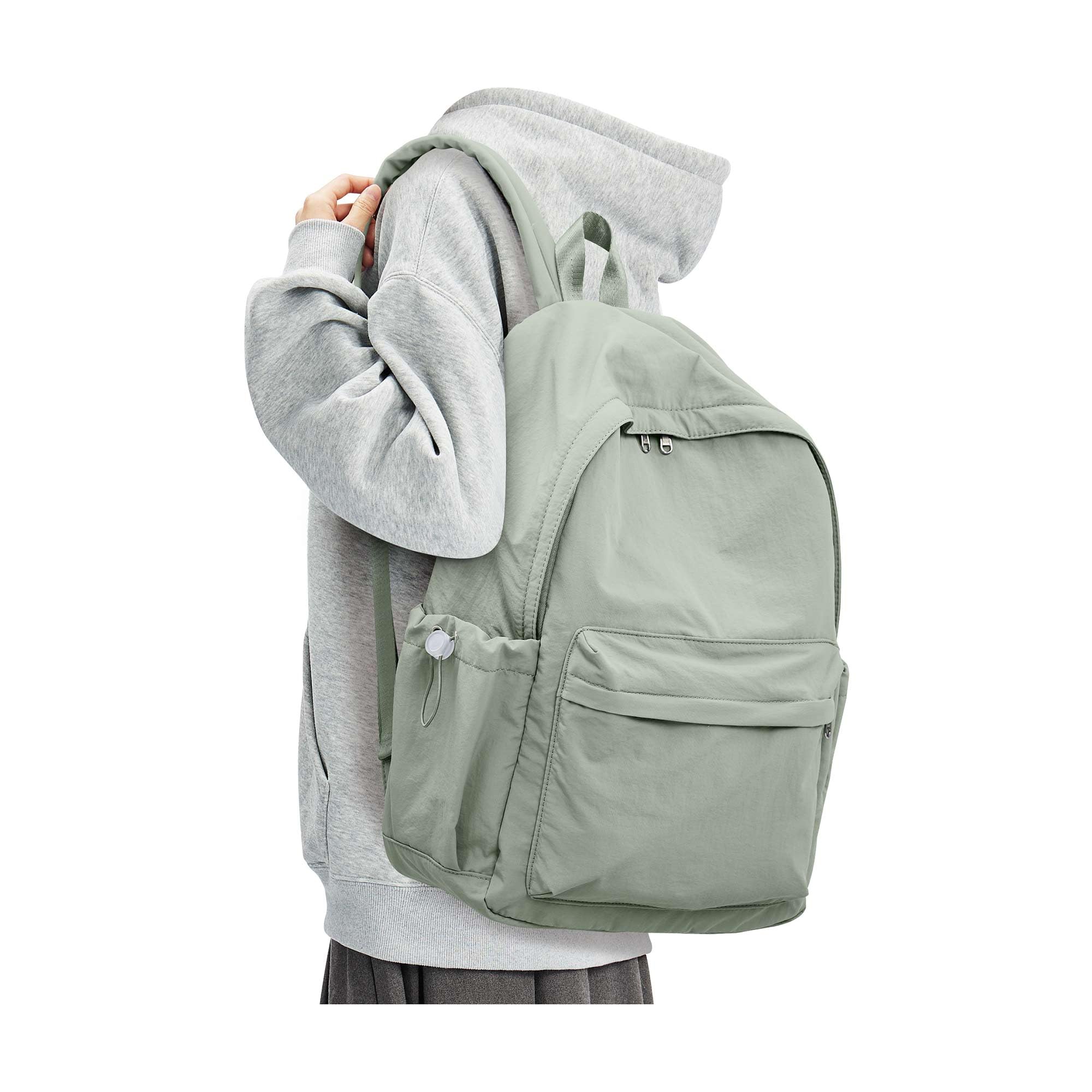 BJLFS Green Cute School Backpack with Laptop Compartment Small Travel Laptop Backpack for Women Men Waterproof College Backpack Simple School Bag for