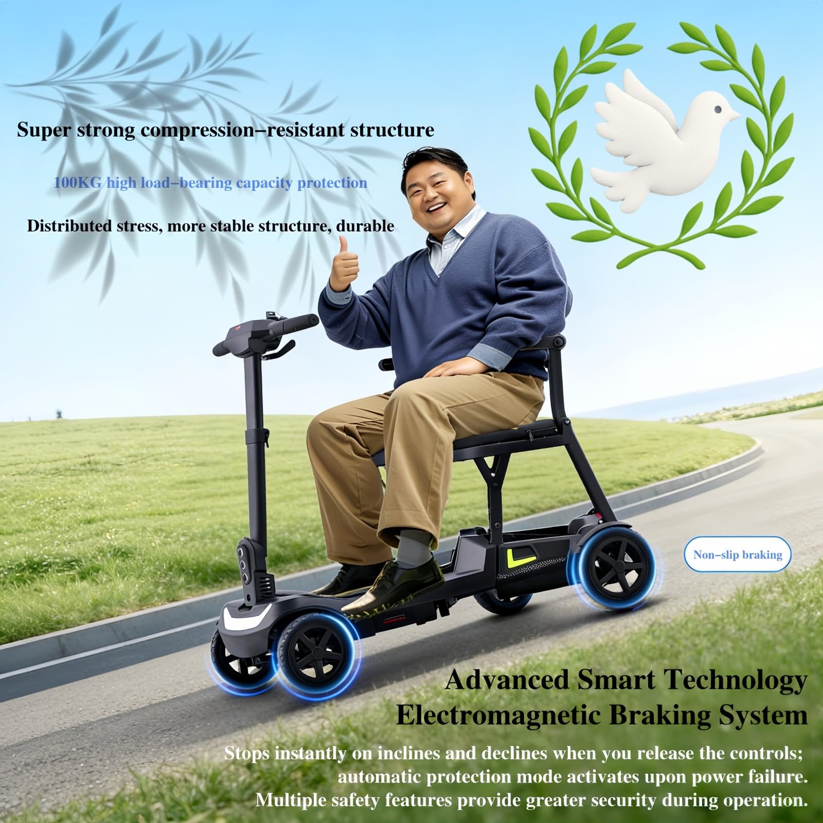 Scooter Elettrico A Quattro Ruote Per Anziani, Disabili E Persone Anziane, Scooter Elettrico Pieghevole Leggero