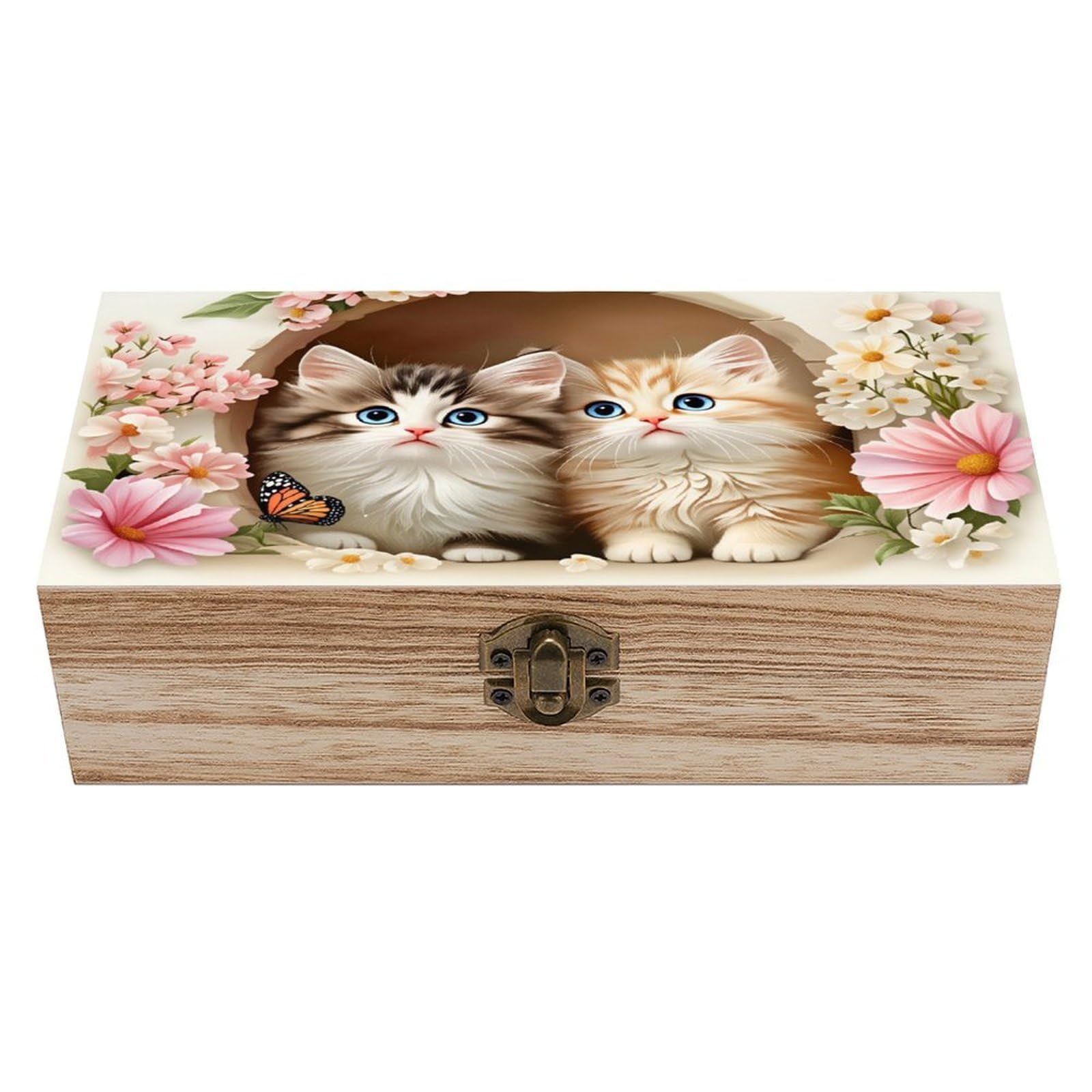 asbwuo Cute Kitten Vintage Wooden Keepsake Box