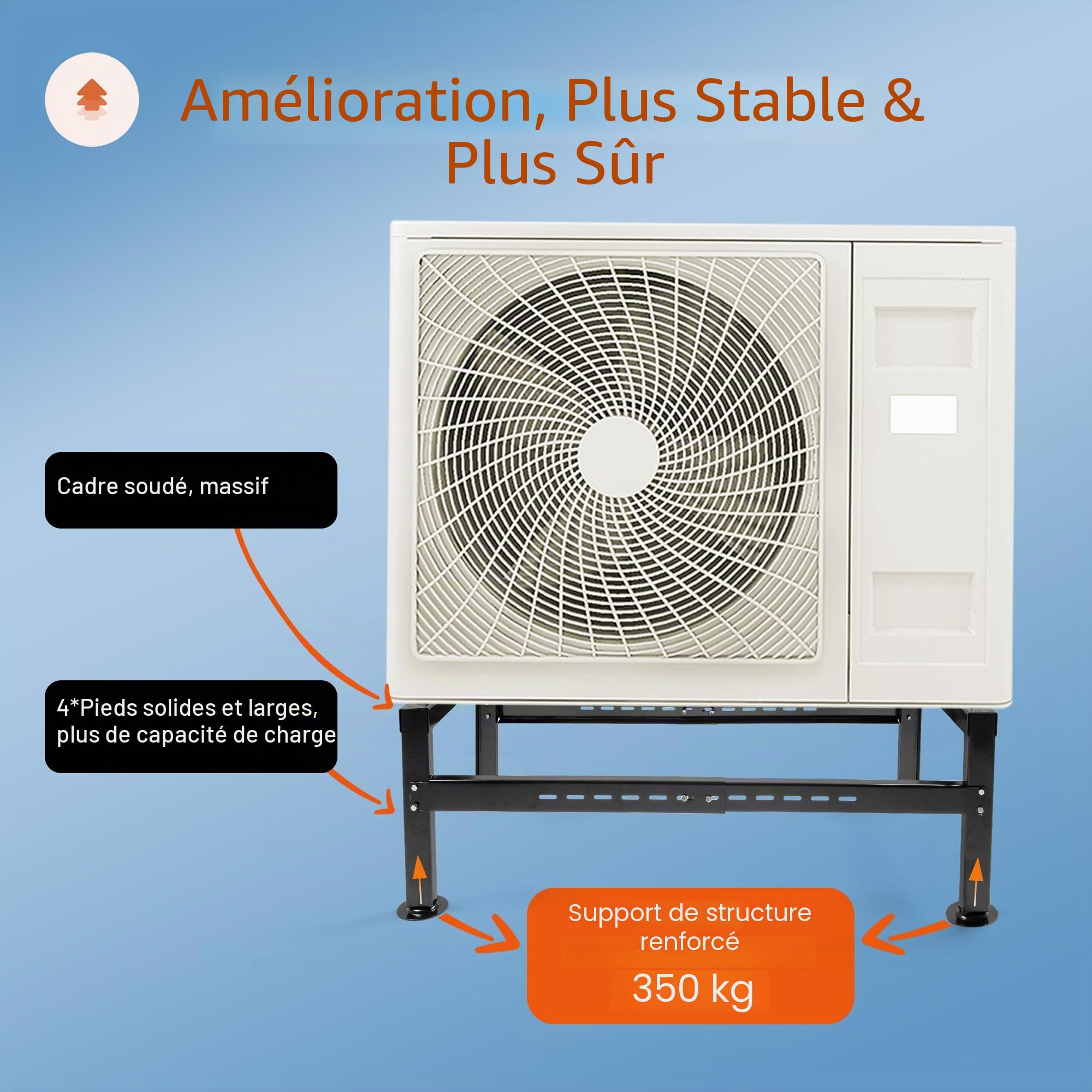 Cherbowingsol Pompe à chaleur climatiseur au sol console rack jusqu'à 350 kg 9000 - 60000 BTU GS 480 Noir