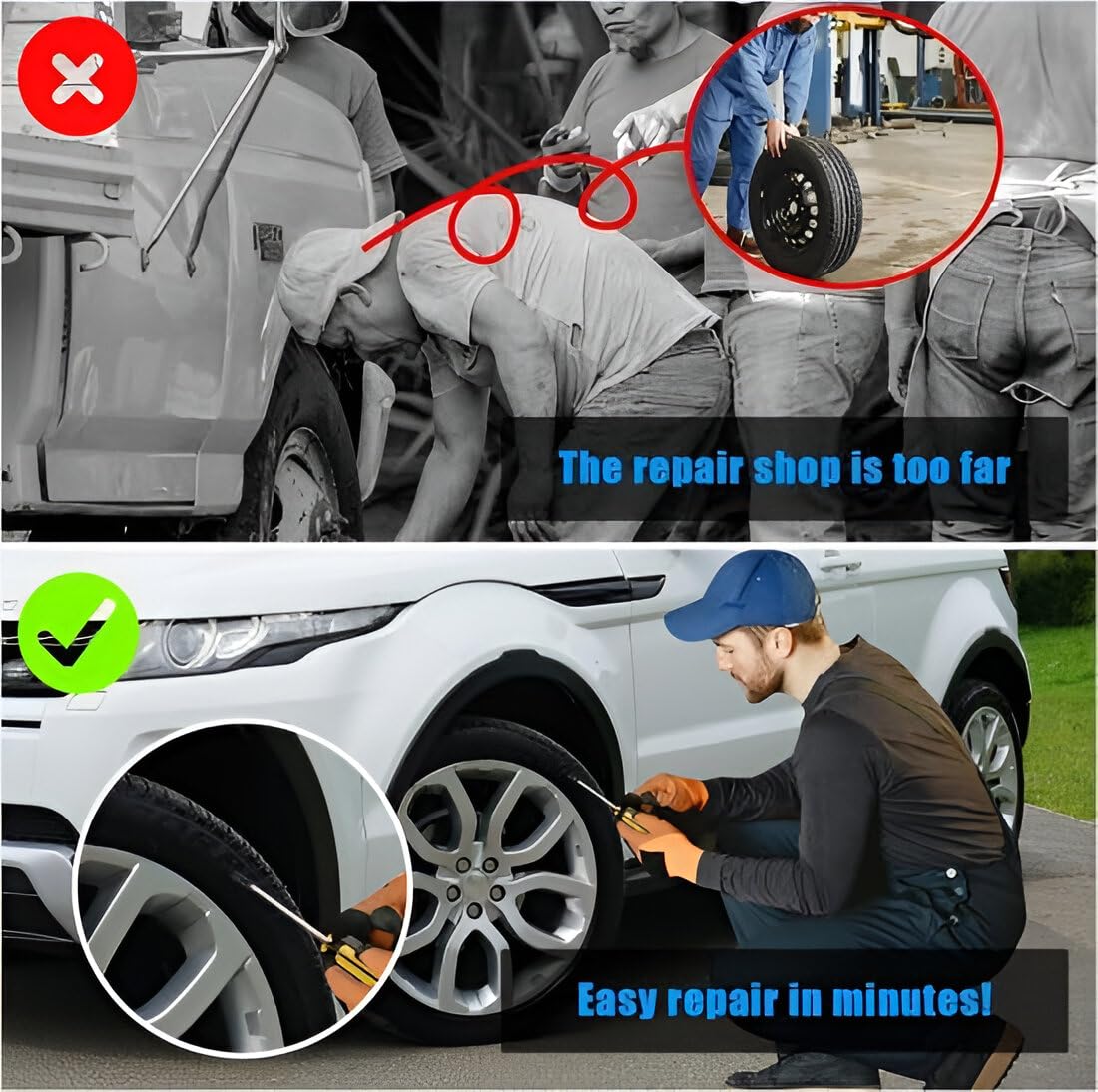 Car & Motorcycle Tire Repair Kit - Rubber Nails & Screws for Quick Puncture Fix, Fast & Easy Tire Repair Tool for Black Tires 10 PCS 2