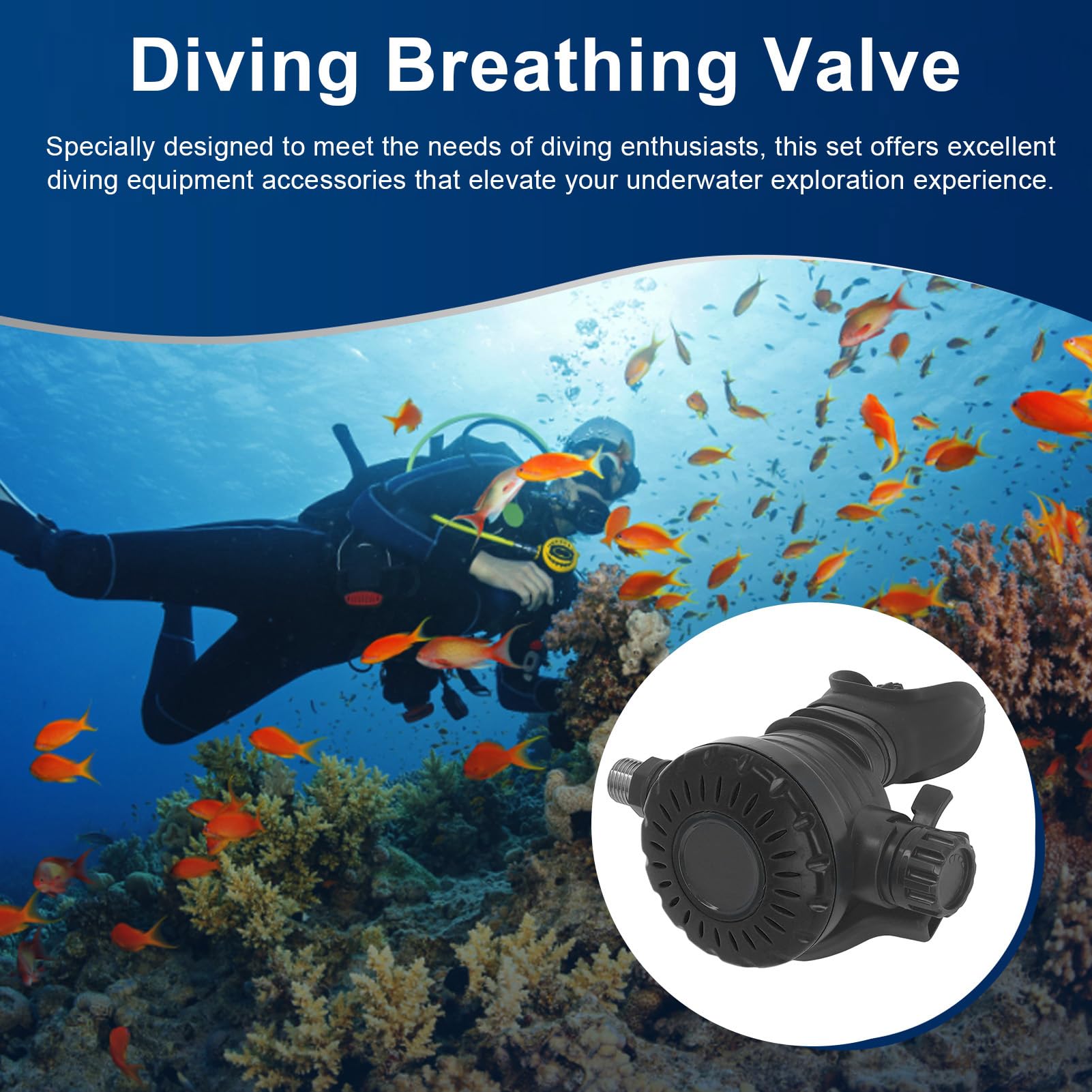 Diving Breathing Valve, Breathing Secondary Valve with Medium Pressure Tube Adjustable Diving Equipment for Snorkeling Underwater (Black)