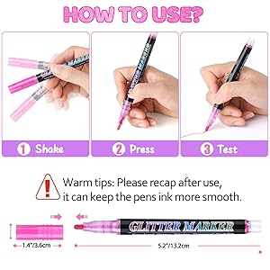 OLINGYOU Glitter Marker Pens,12 Colors Self-Shimmer Metallic Markers,Glitter Paint Pens DIY Crafts Greeting Birthday Cards, Making Poster,Album,Scrapbooking,WoodMugs