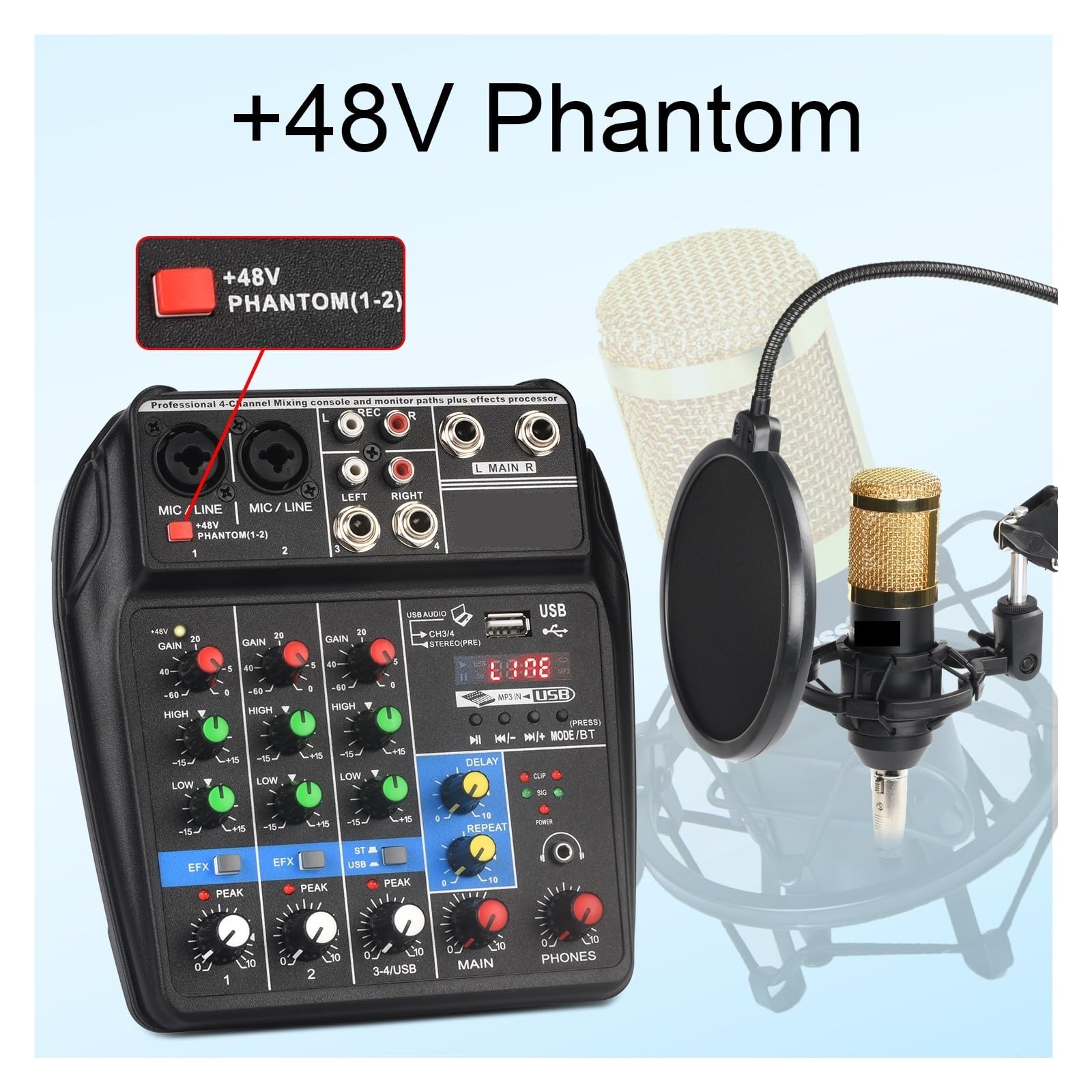 Mixer Audio Audio 4/6/8 Canali 24 Effetti 48V Console Di Missaggio Bluetooth USB PC Registra Riproduzione Tabella Di Trasmissione(4 Channel)