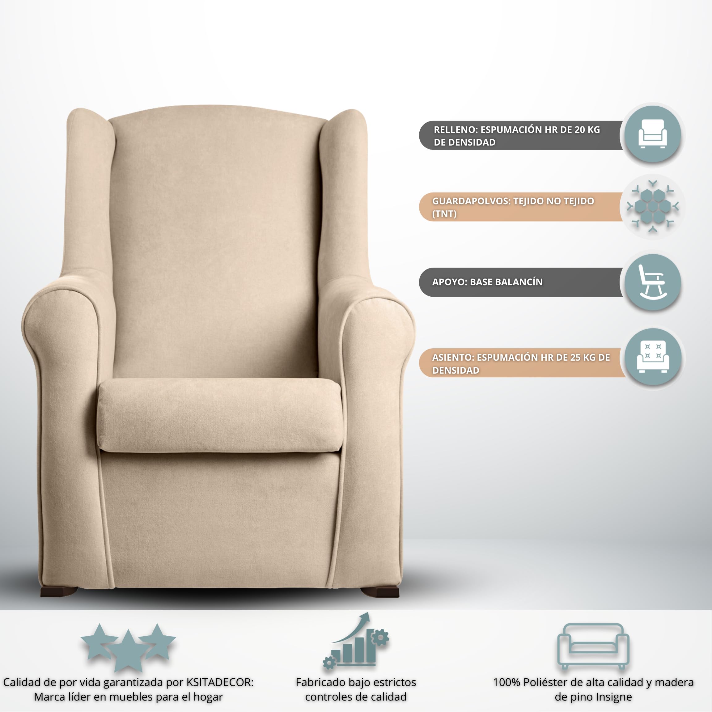 Sillon Lactancia Mecedora Tapizado Antimanchas – Butaca Comoda para Dormitorio o Salon – Diseño Moderno en Beige o Gris – 100x67x61 cm – Ideal Lactancia y Descanso (Gris)