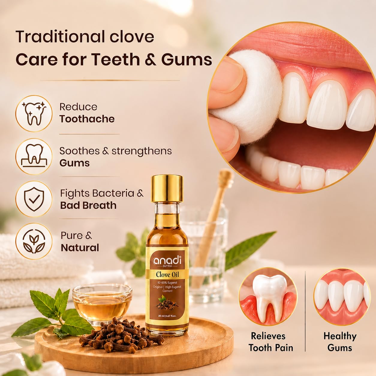 Anadi Sutra Pure Clove Essential Oil 20ml | Natural Lavang Oil (Laung Tel) | Lab Tested 75β80% Eugenol Sri Lankan Clove Oil | Undiluted Oil for Teeth, Gums, Oral Care, Skin, Hair, Acne & Aromatherapy 3