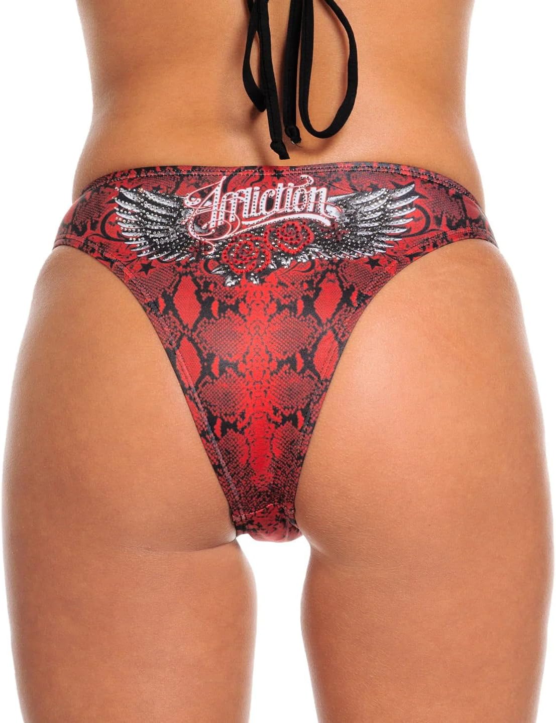 Affliction Women's Red and Black Star Pattern Bikini Bottom, Swimwear Collection