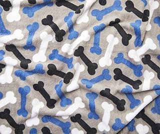 Real Living Fleece Throw Blanket Bones Dog Gray Blue Black