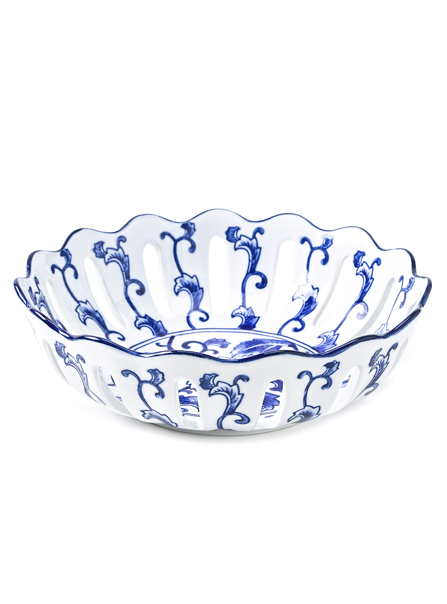 GaLouRo Blue and White Decorative Bowl, Blue Fruit Bowl, Berry Bowl, Chinoiserie Decor, Blue and White Porcelain Décor, Blue and White Fruit Bowl for Kitchen Counter, Home Decor,10"