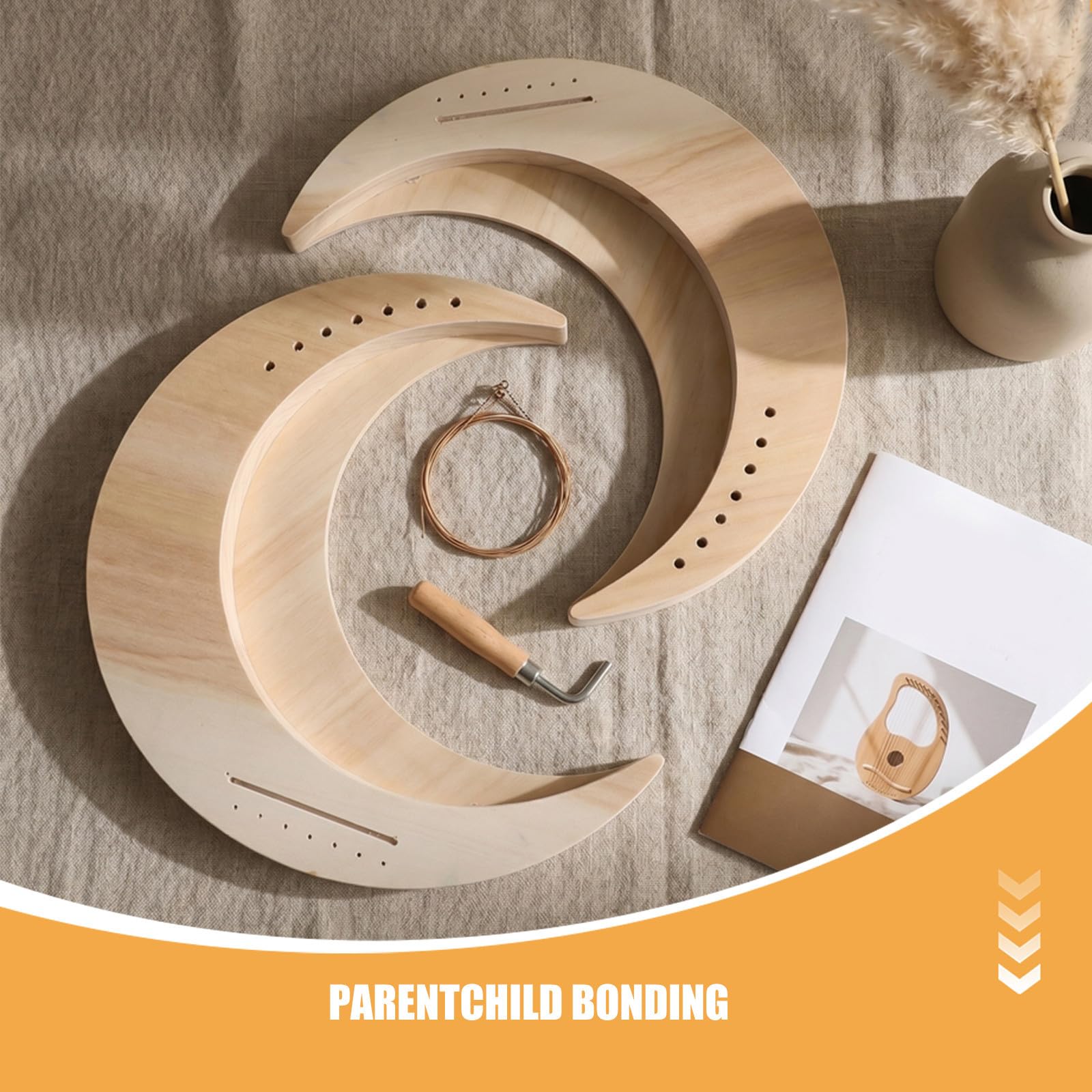 2 Sets Holz Harfe DIY Mondförmige Harfe mit Hochwertigem Klang und Tragbarem Design für Musikalische Freizeit und Kreative Gestaltung