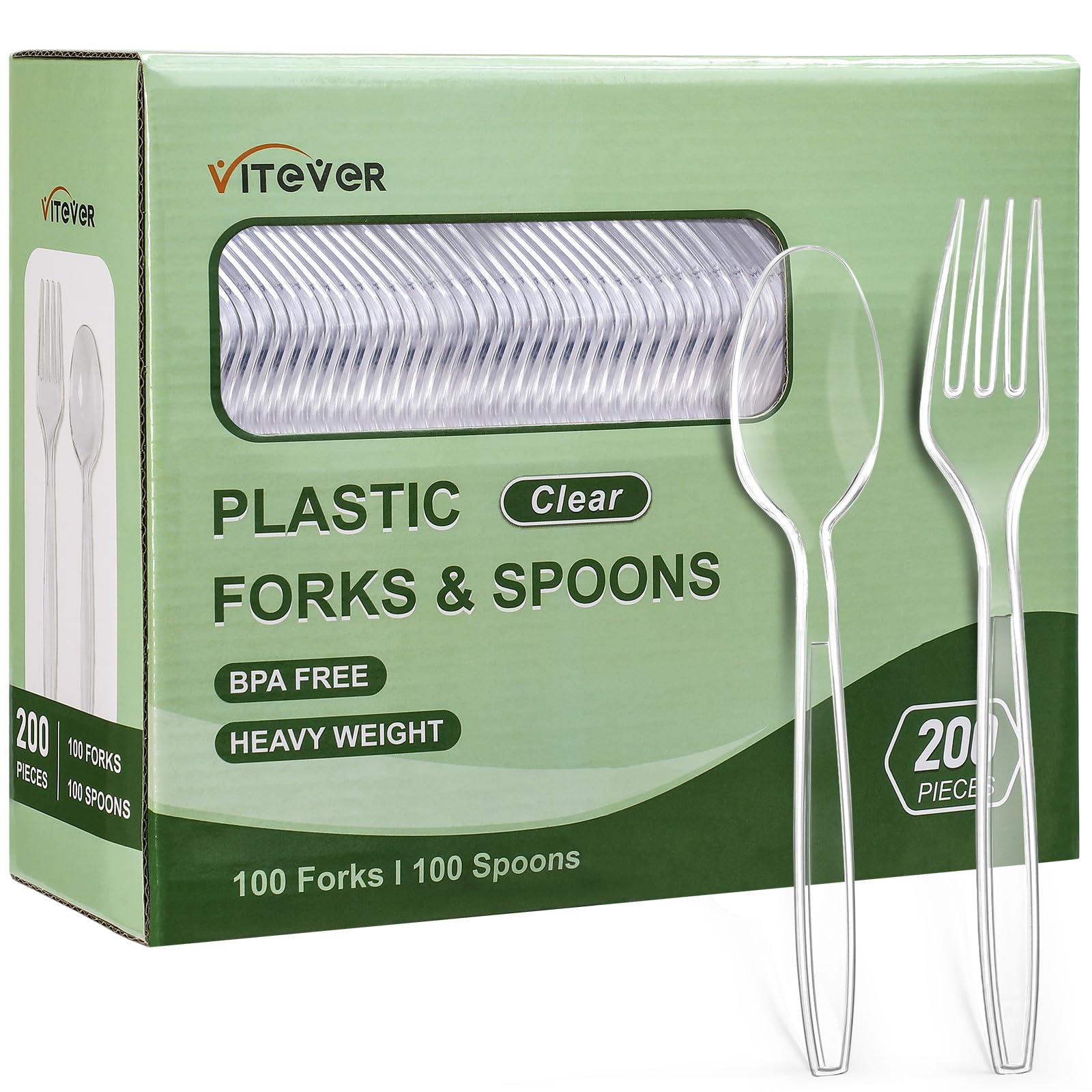 [200 Count] Disposable Plastic Silverware, Heavy Duty Forks and Spoons Set, Durable Plastic Utensils Cutlery Set for for Parties, Picnics, Big Event, Daily Use - Bpa free