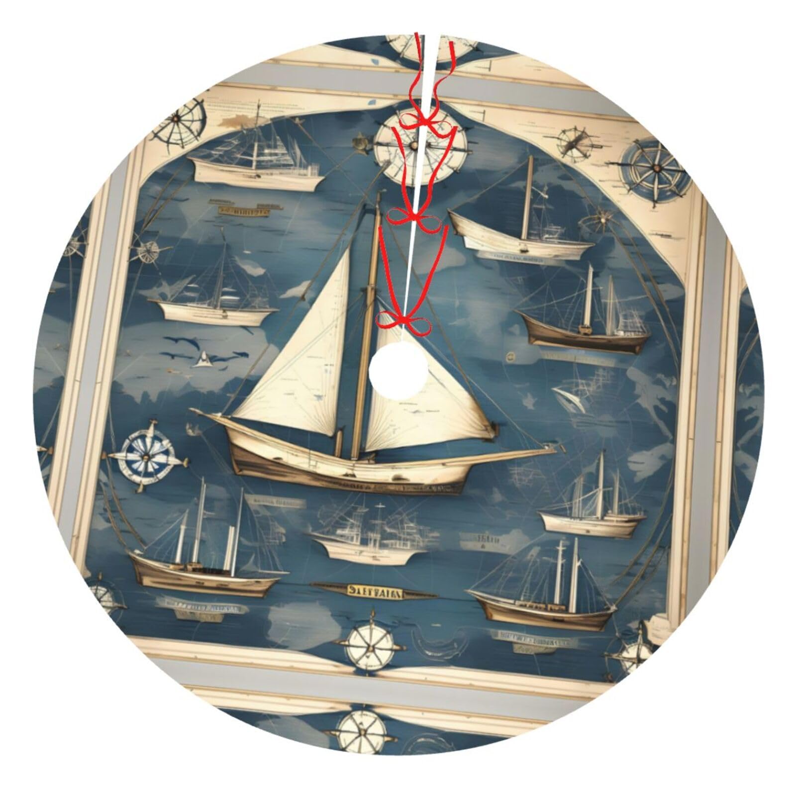 Tapis de sapin de Noël carte de voilier pour un réveillon poétique