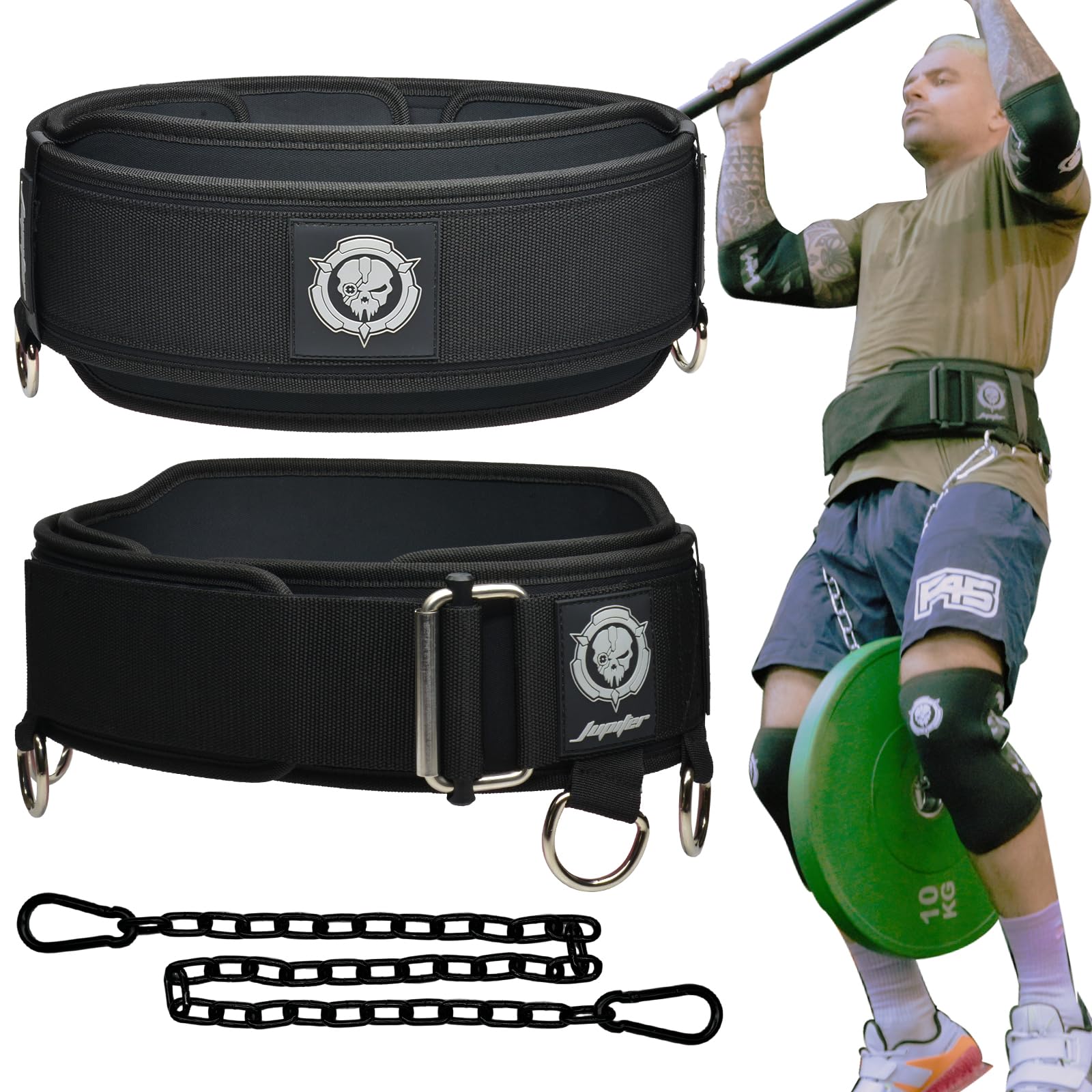 2-in-1 Weightlifting Belt Dip Belt with Chain for Added Weight Training Weightlifting Squats Deadlifts Powerlifting for Men Women