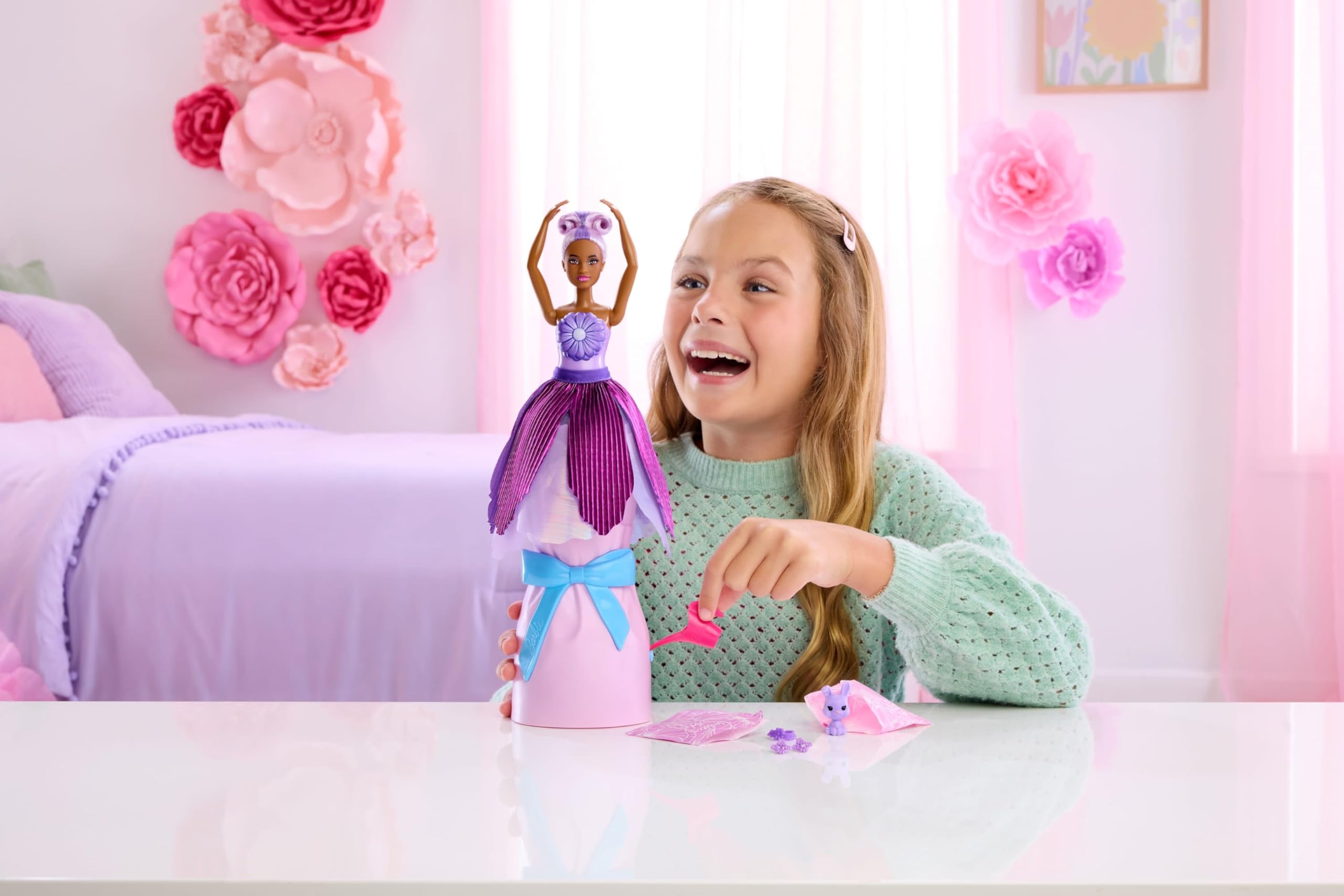 Barbie Petal Pop Scented Doll with Purple Floral Dress & Accessories - Image 2