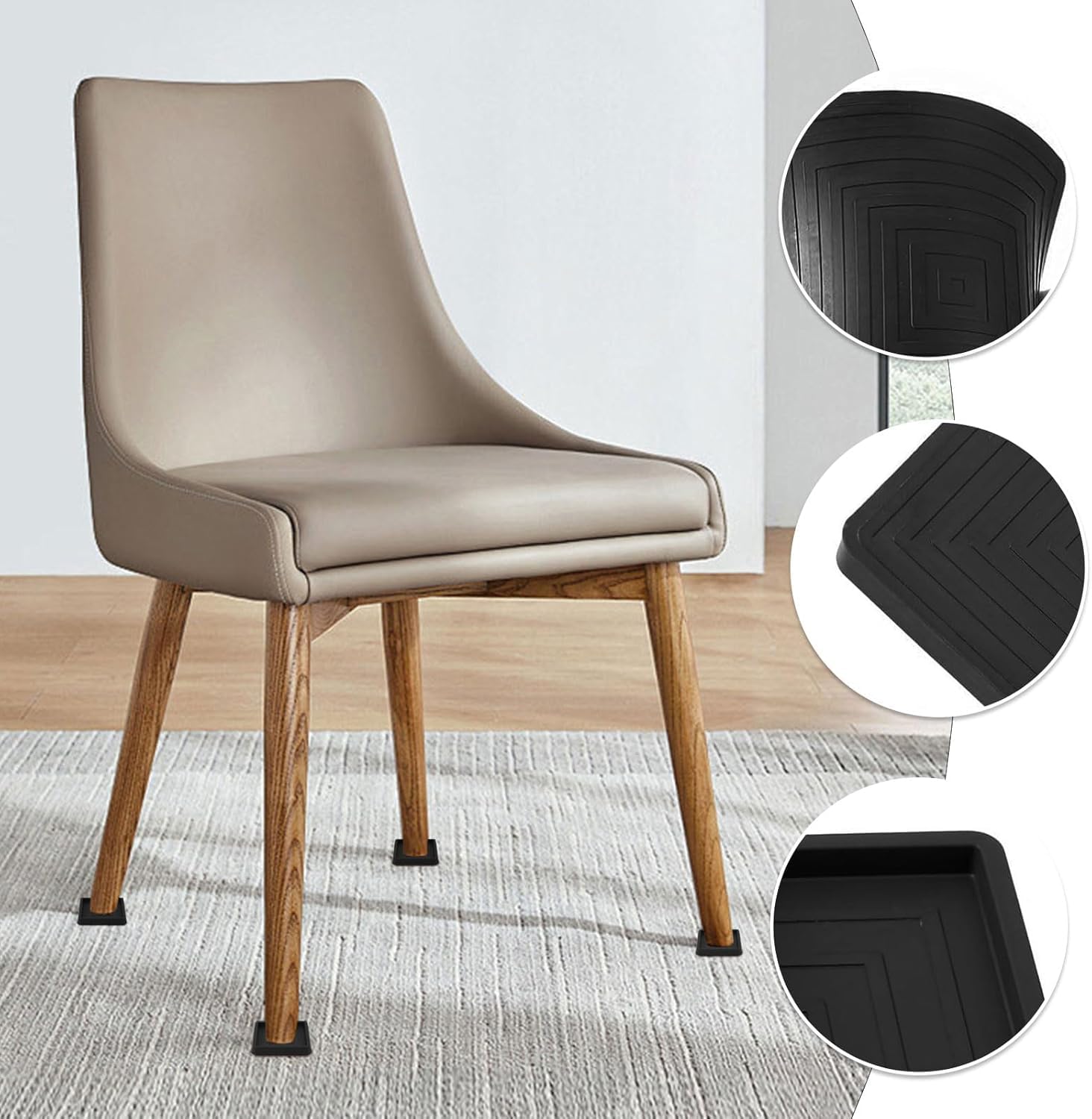 Wjelet 4pcs 2.5inch Furniture Coasters Cups, Square Caster Cup, Non-Slip Rubber Furniture Coasters - Image 4