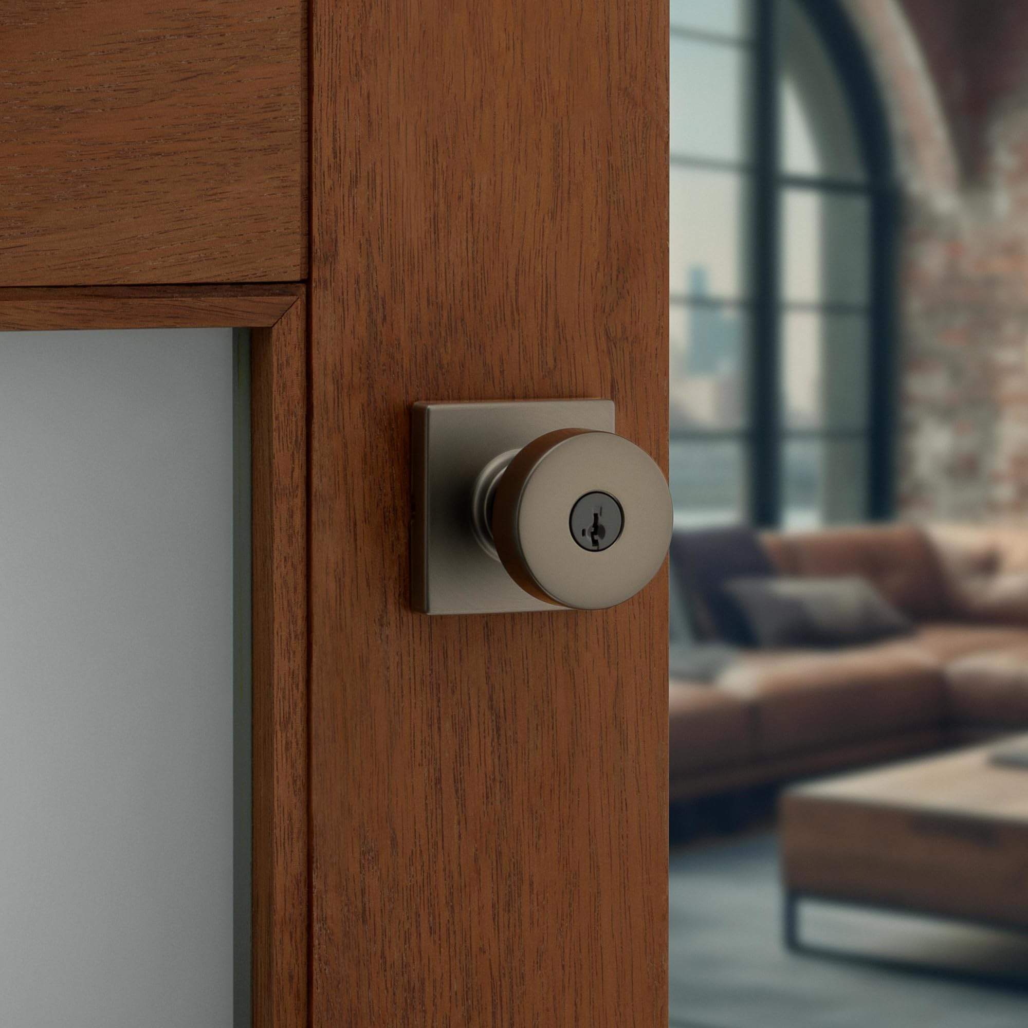 Kwikset 740PSKSQT-26DS 740PSKSQT-S Pismo - Juego de pomos para puerta de entrada con llave de un solo cilindro con rosa cuadrada y llave inteligente