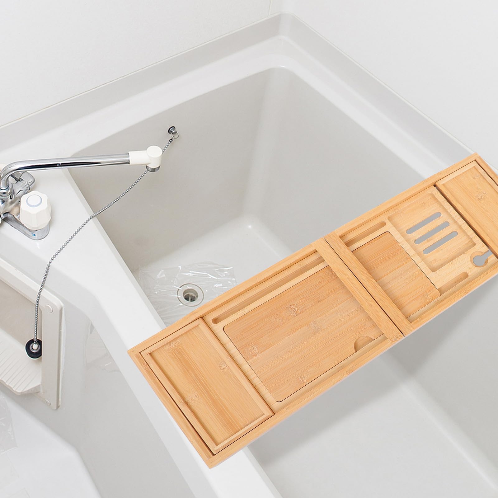 Vassoio Vasca da Bagno Regolabile in Metallo, Multiuso, Beige