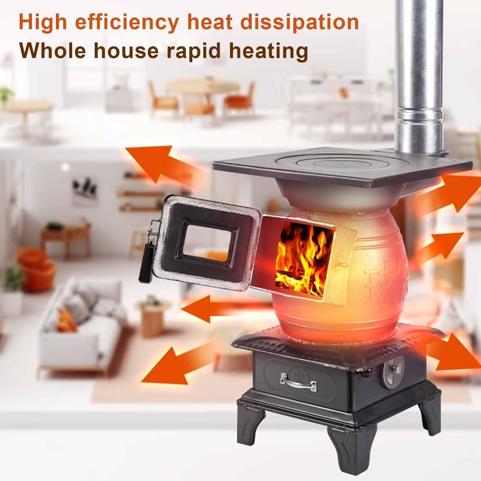 Stufa a Legna In Ghisa con Finestra di Osservazione del Fuoco, Efficiente Dissipazione del Calore Combustione Secondaria, Completamente Saldato Senza Fumo Stufe a Legna da Interno