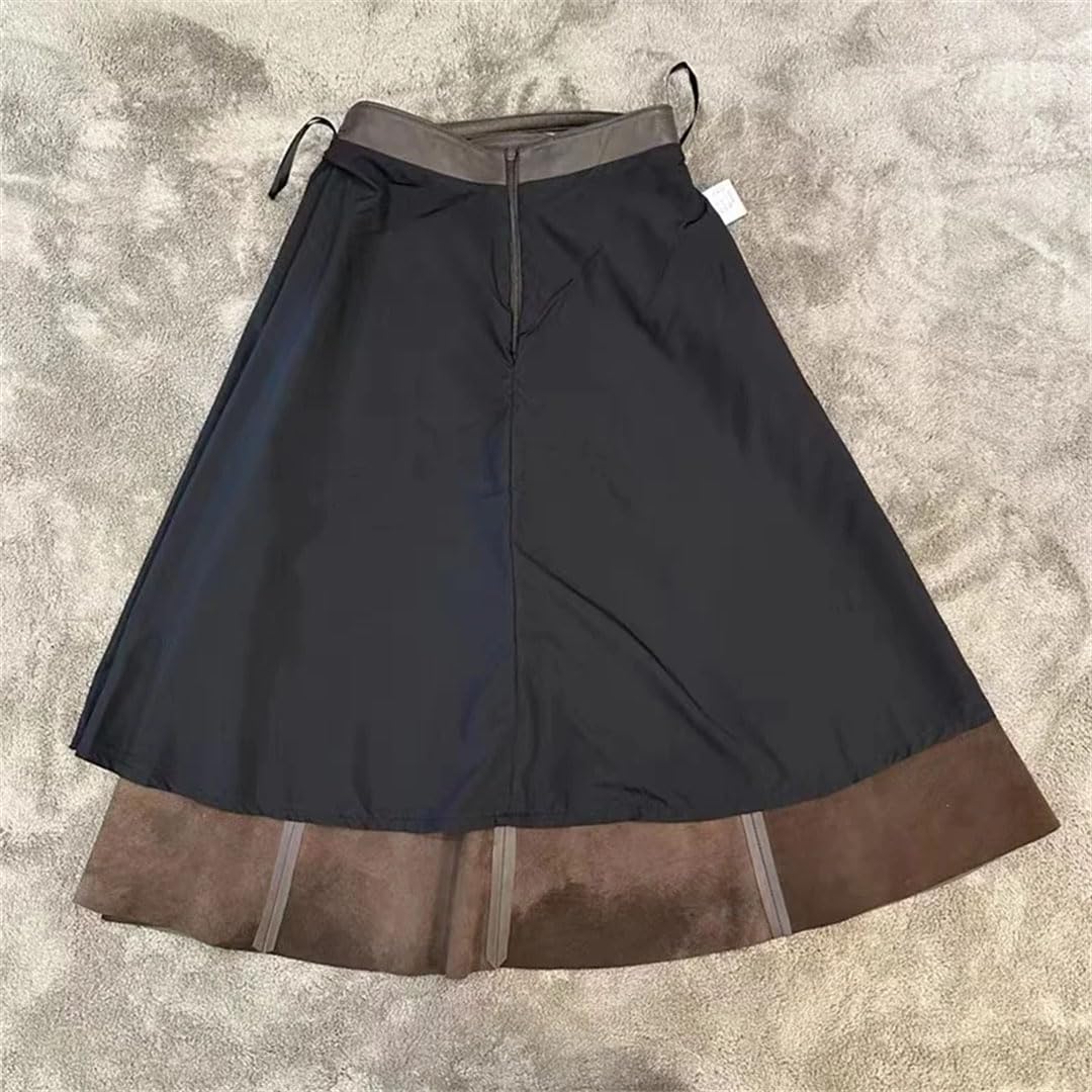 Alloaone Falda De Cuero De Corte A para Mujer Falda Midi De Piel De Oveja De Invierno con Cinturón