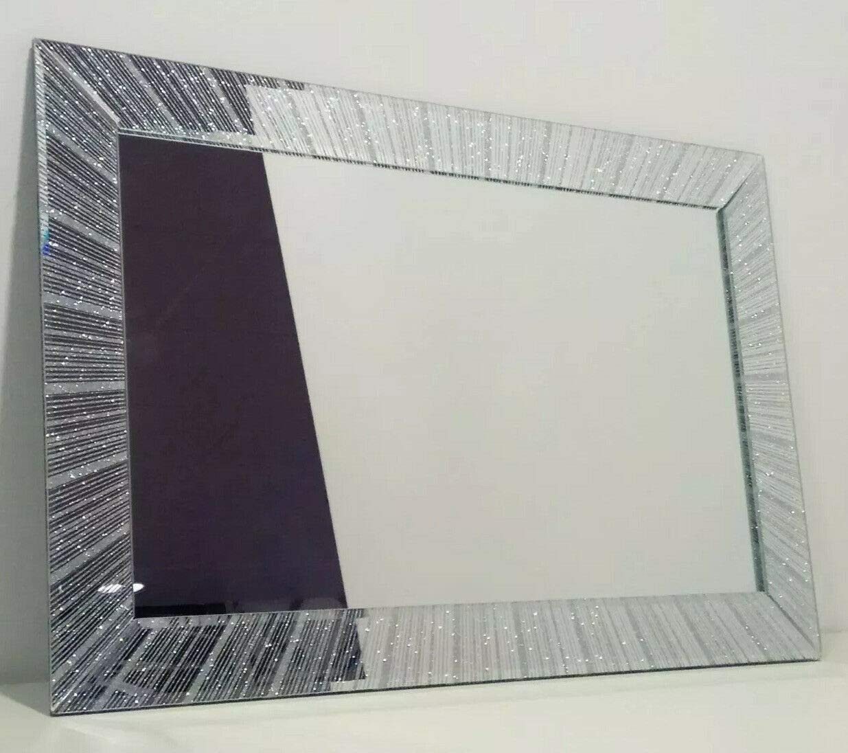 Deenz Silver Sparkle Glitter Mirror Bedroom Bathroom Hallway 60X40cm Best Gift