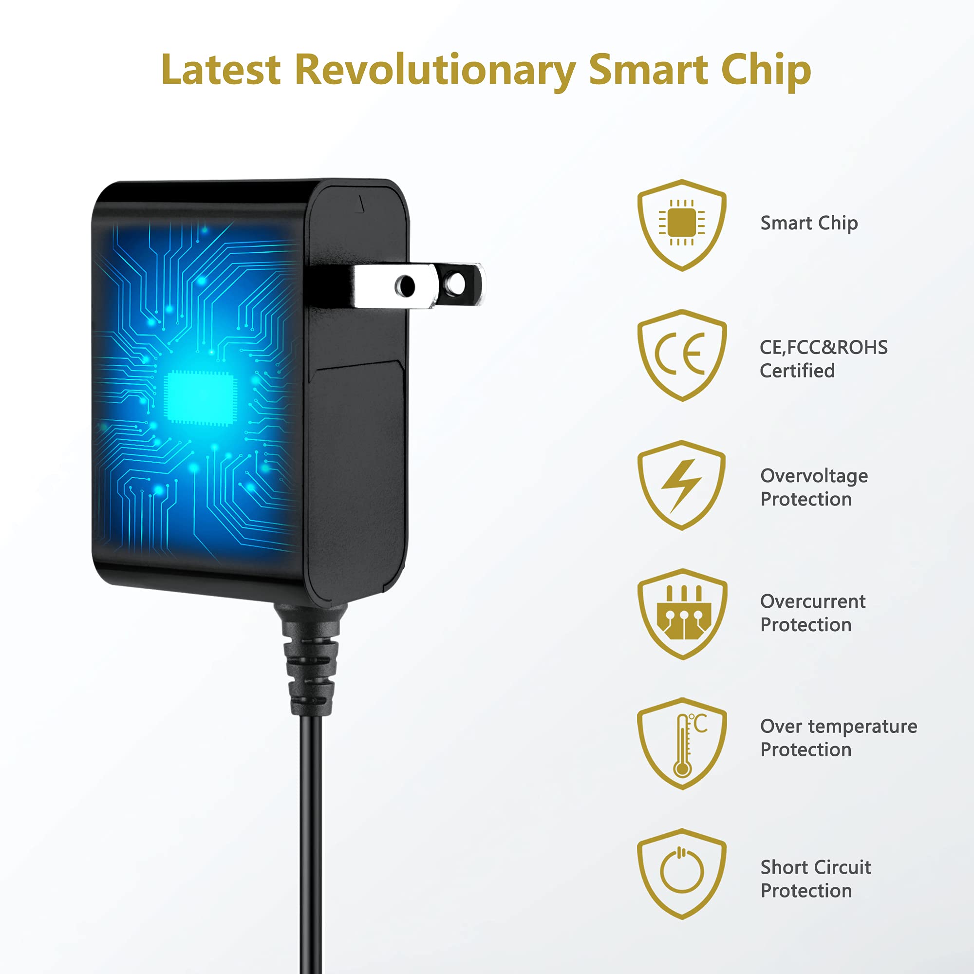 Omilik Guitar Pedal Power Supply Adapter 9V DC 1A(1000mA) with 6 Way Daisy Chain Cable for Effect Pedal Negative Tip