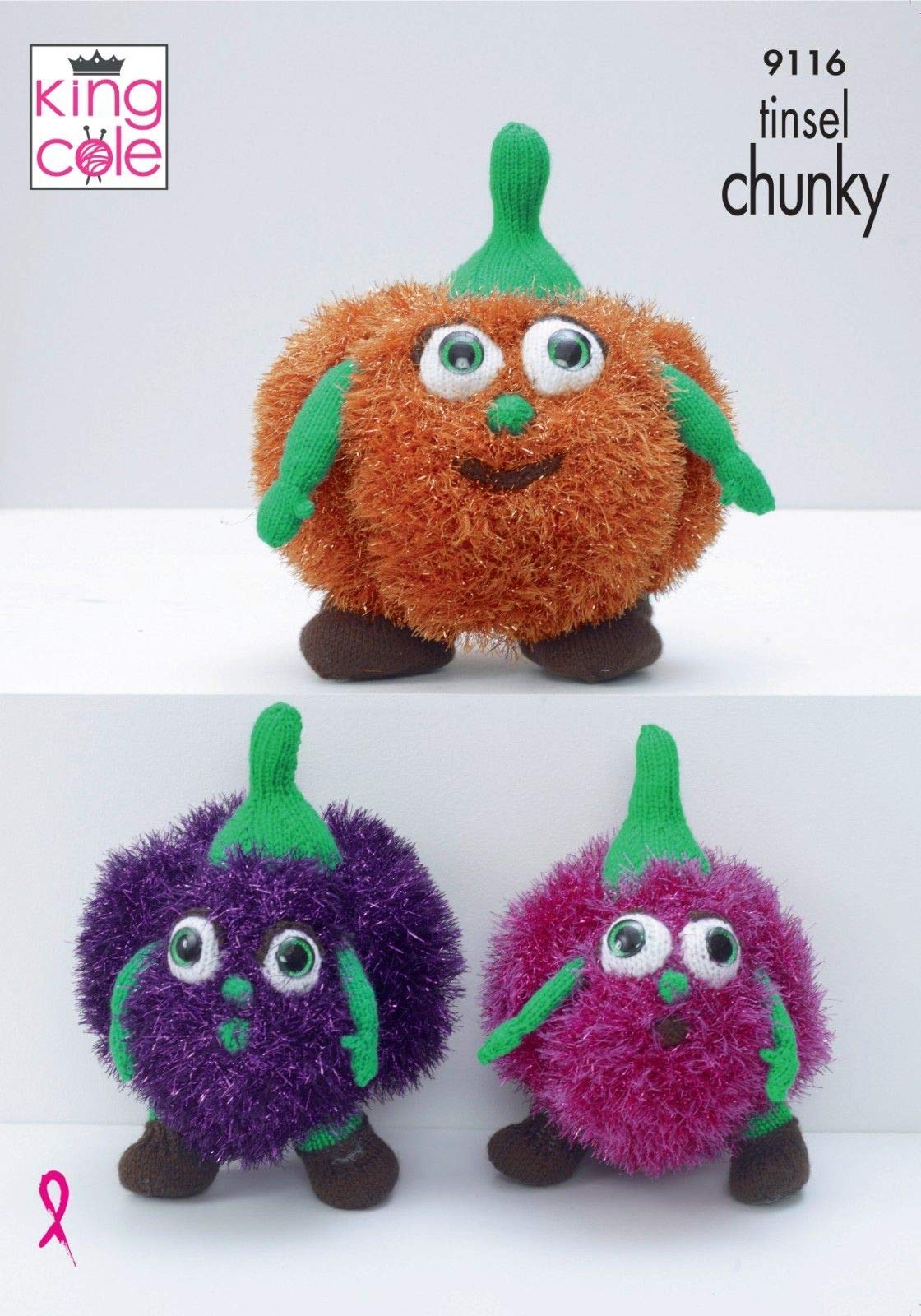 King Cole 9116 Knitting Pattern Halloween Pumpkins in Tinsel Chunky and Dollymix DK