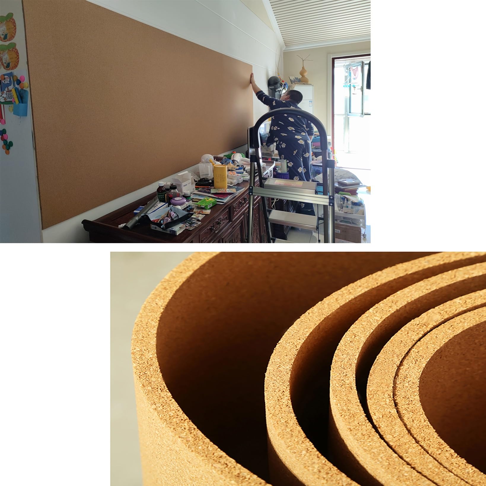 Pannello Sughero, Grande Rotolo Di Sughero, Tavola Sughero Ad Alta Densità, Isolante Termico Acustico, 6mm 8mm Spessore, Per Il Pavimento Di Casa Marrone(Thick 8mm,0.6mx1m(2ftx3.3ft))