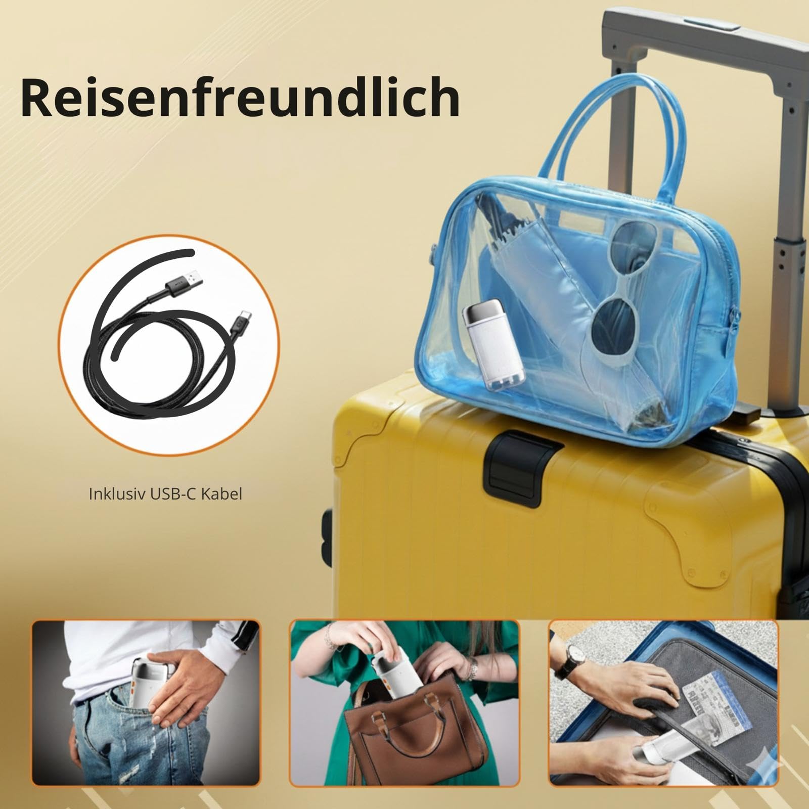 Munddusche IPX7, 250 ml Tank, 5 Düsen, USB-C, 4 Leistungsmodi 35–140 PSI mit Speicherfunktion, 45 Tage Akkulaufzeit, professionelle Zahnreinigung, kompaktes Design ideal für Reisen
