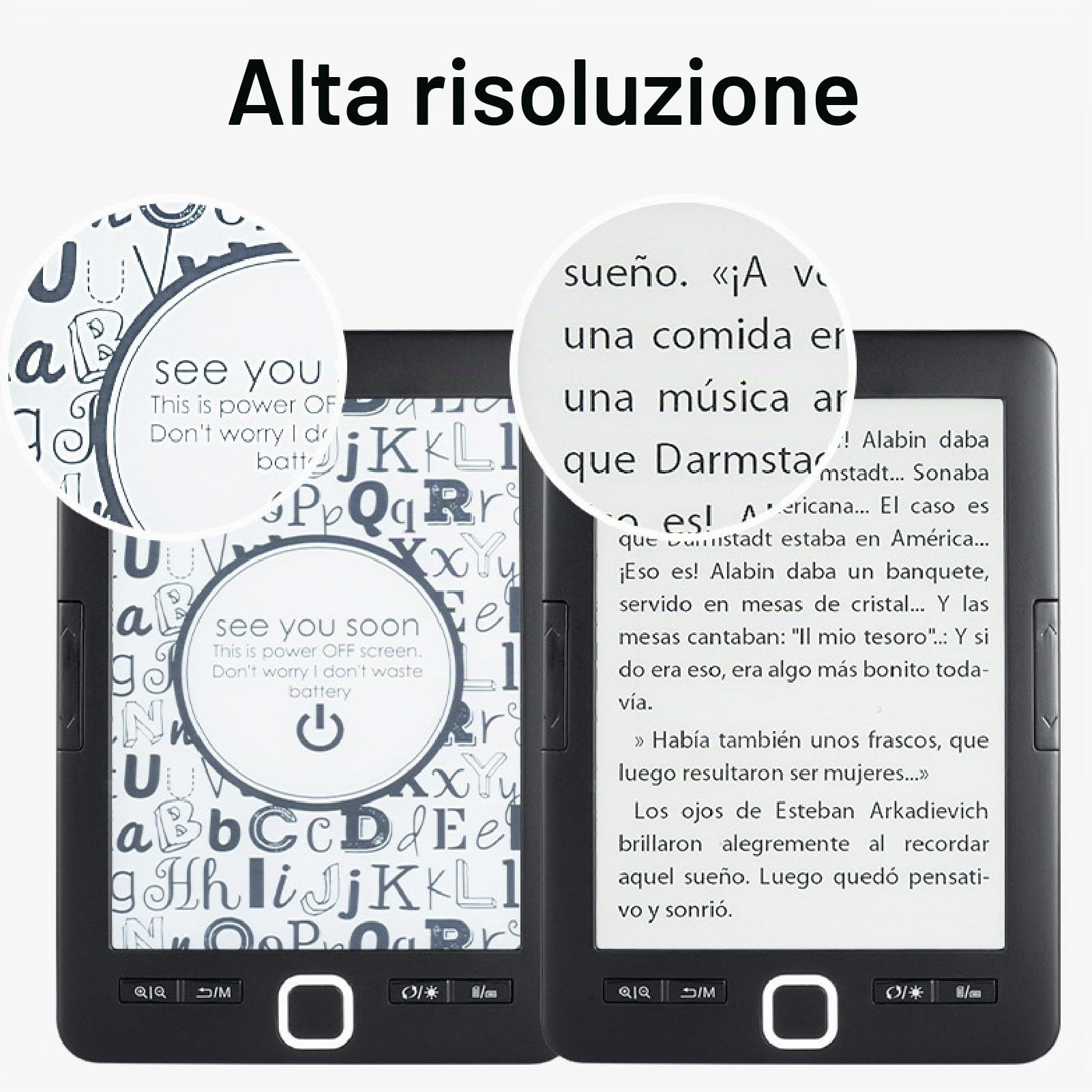 Lettore di EBook Portatile con Schermo HD Ink da 6 Pollici, BK6033, Memoria Integrata da 8 GB, luminosità Regolabile, Adatto per Bambini, Adulti e anziani.