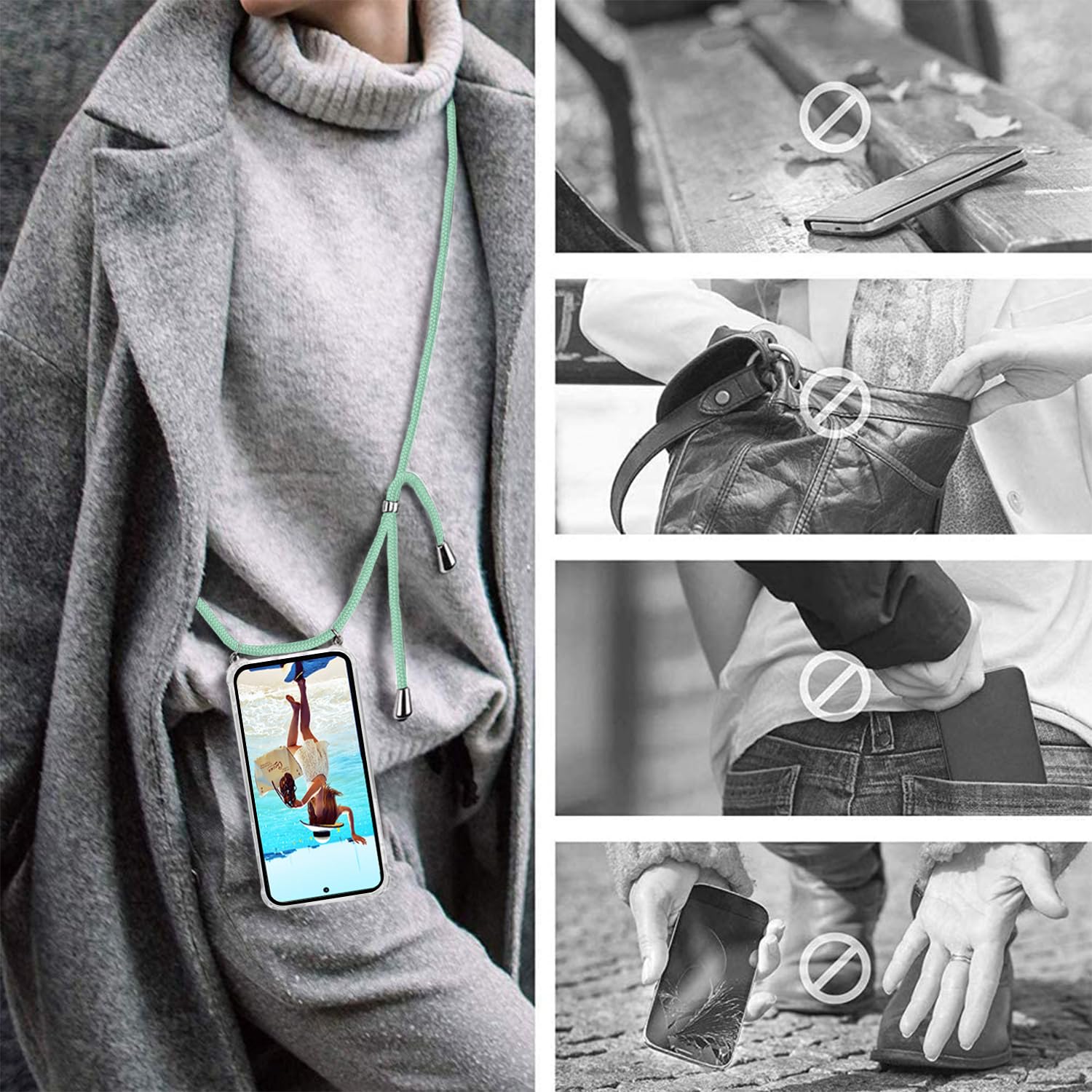 Custodia Con Cordino Per Xiaomi Redmi Note 14 5G - Trasparente Antiurto In Silicone, Verde Con Laccio Regolabile - Foto 8