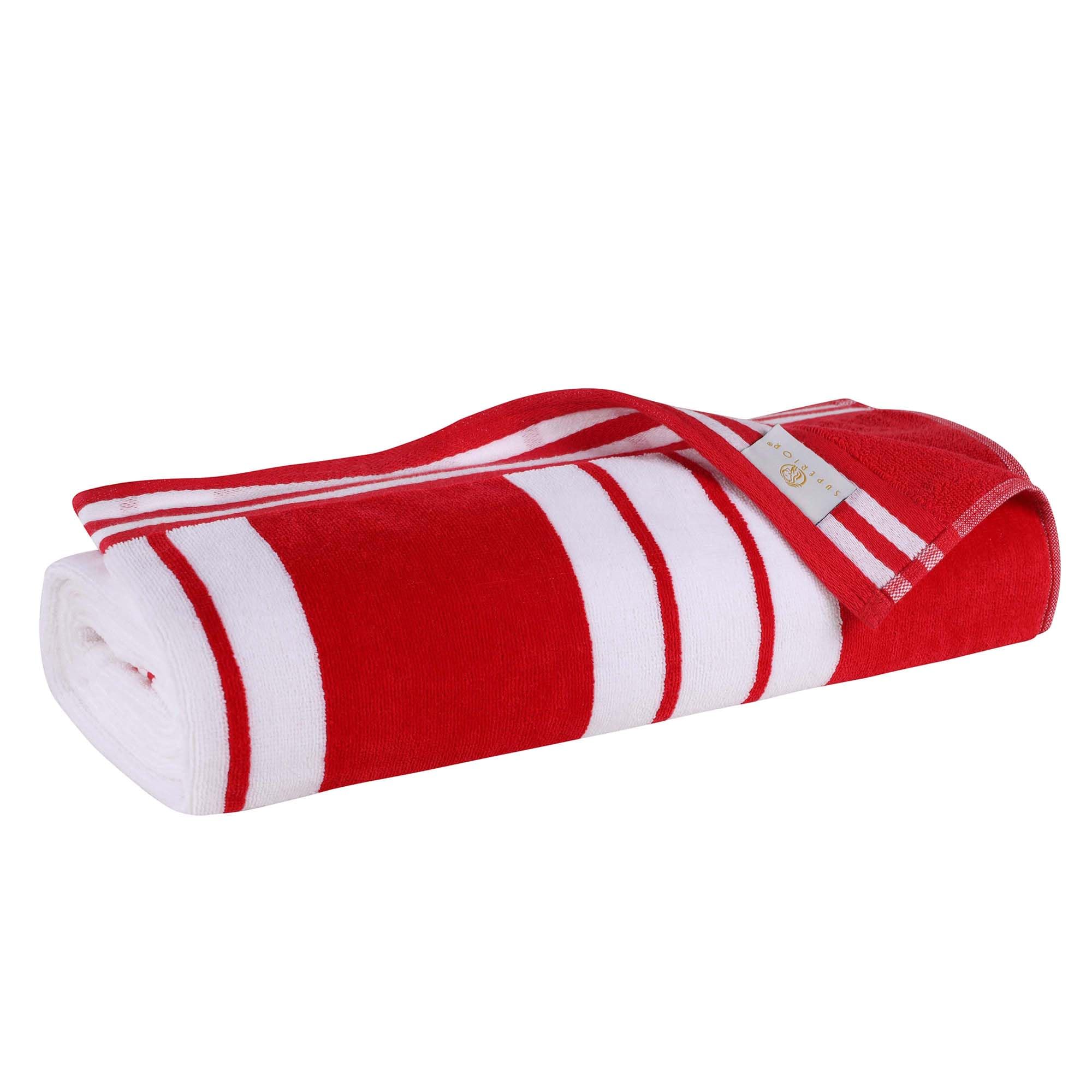 Superior Collection Serviettes de Plage luxueuses en Coton peigné Jacquard Rayures Cabana Rouge 43 x 5 x 30 cm