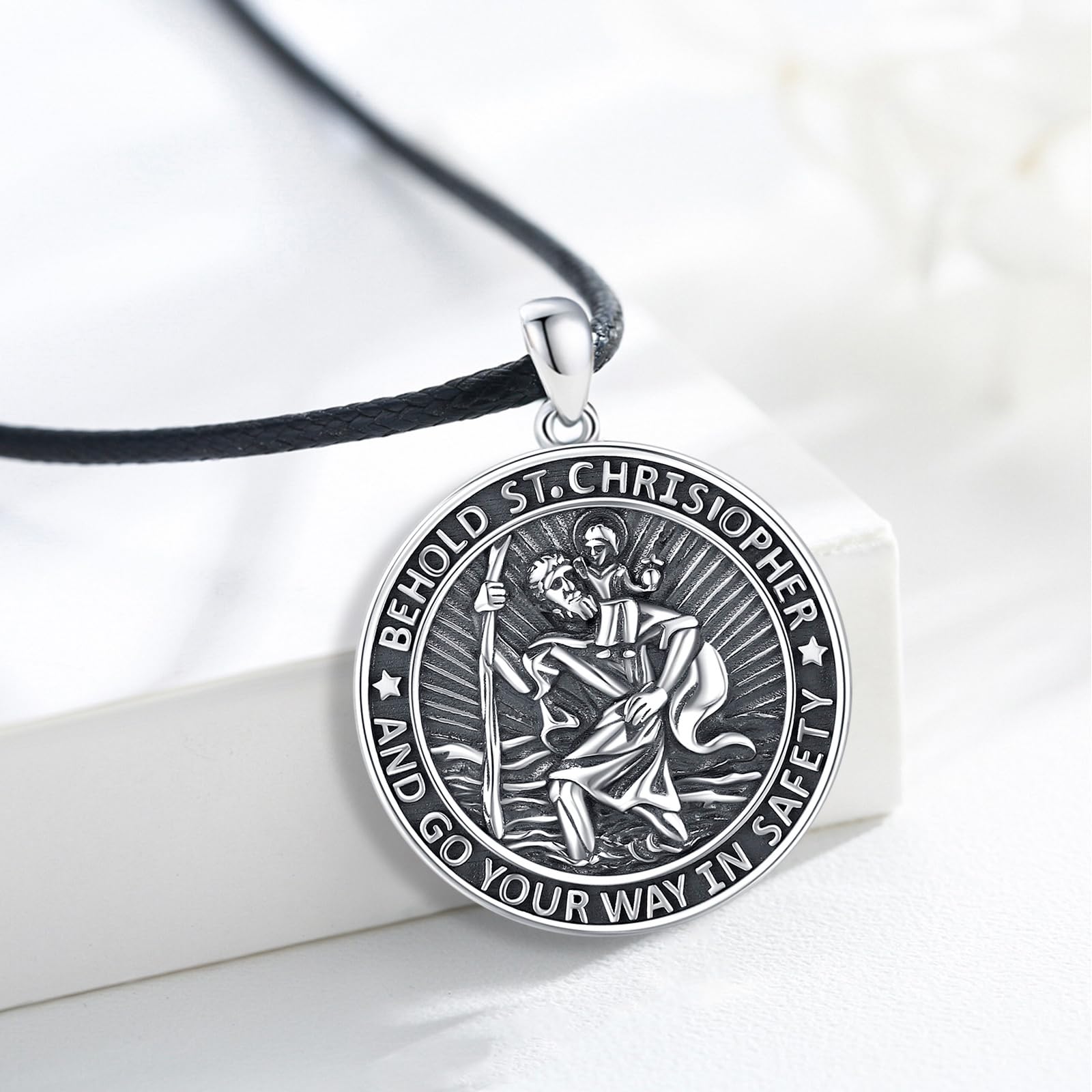 KQ&TTENG St Christopher - Collana da donna in argento sterling 925, con medaglietta di San Christopher e medaglioni da 20 "+ 2"