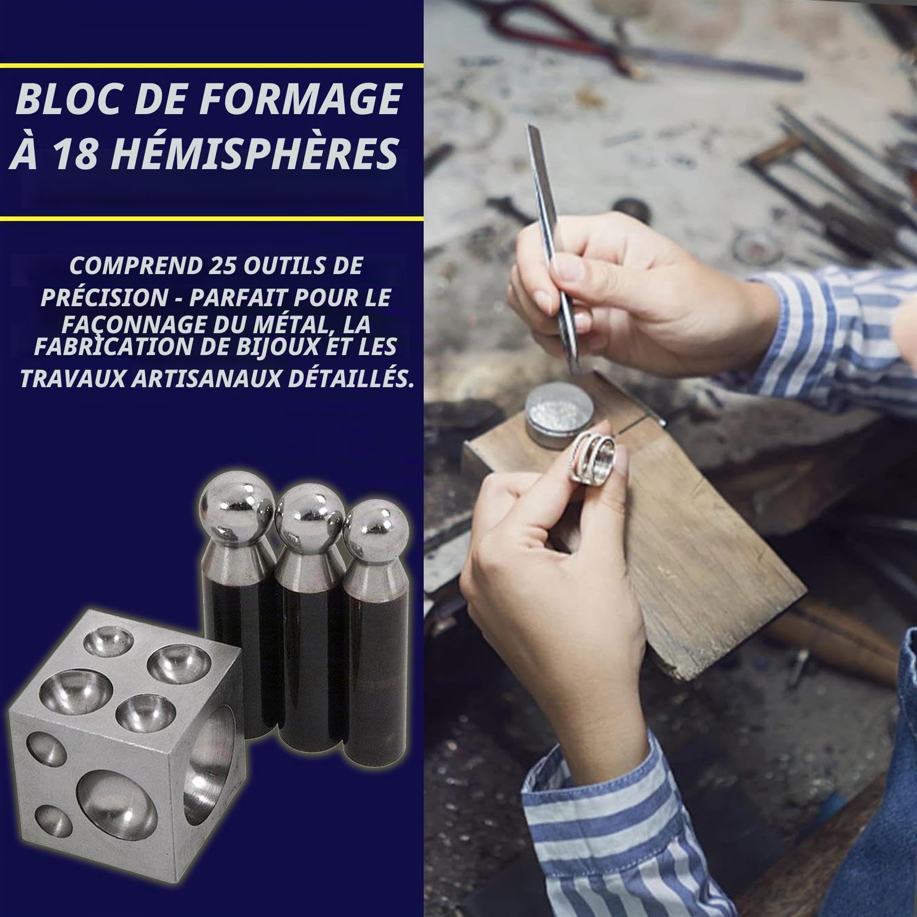 Dapetz 25pc Acier Doming Bloc et Pionçon Set Martelage Loisirs Créatifs Métal Mise en Forme Outil Kit